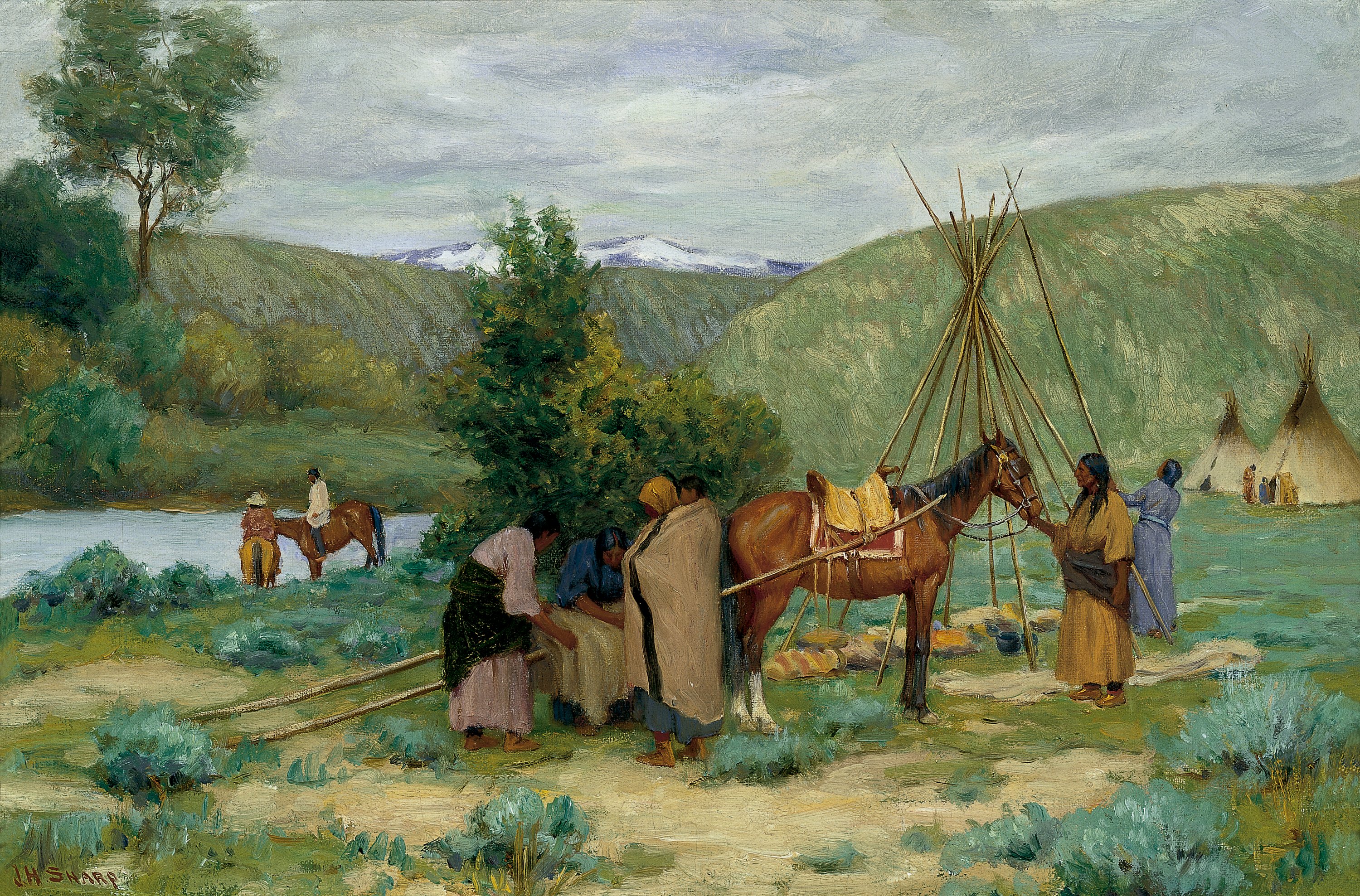 SHARP JOSEPH HENRY. Montando el campamento, Little Big Horn, Montana