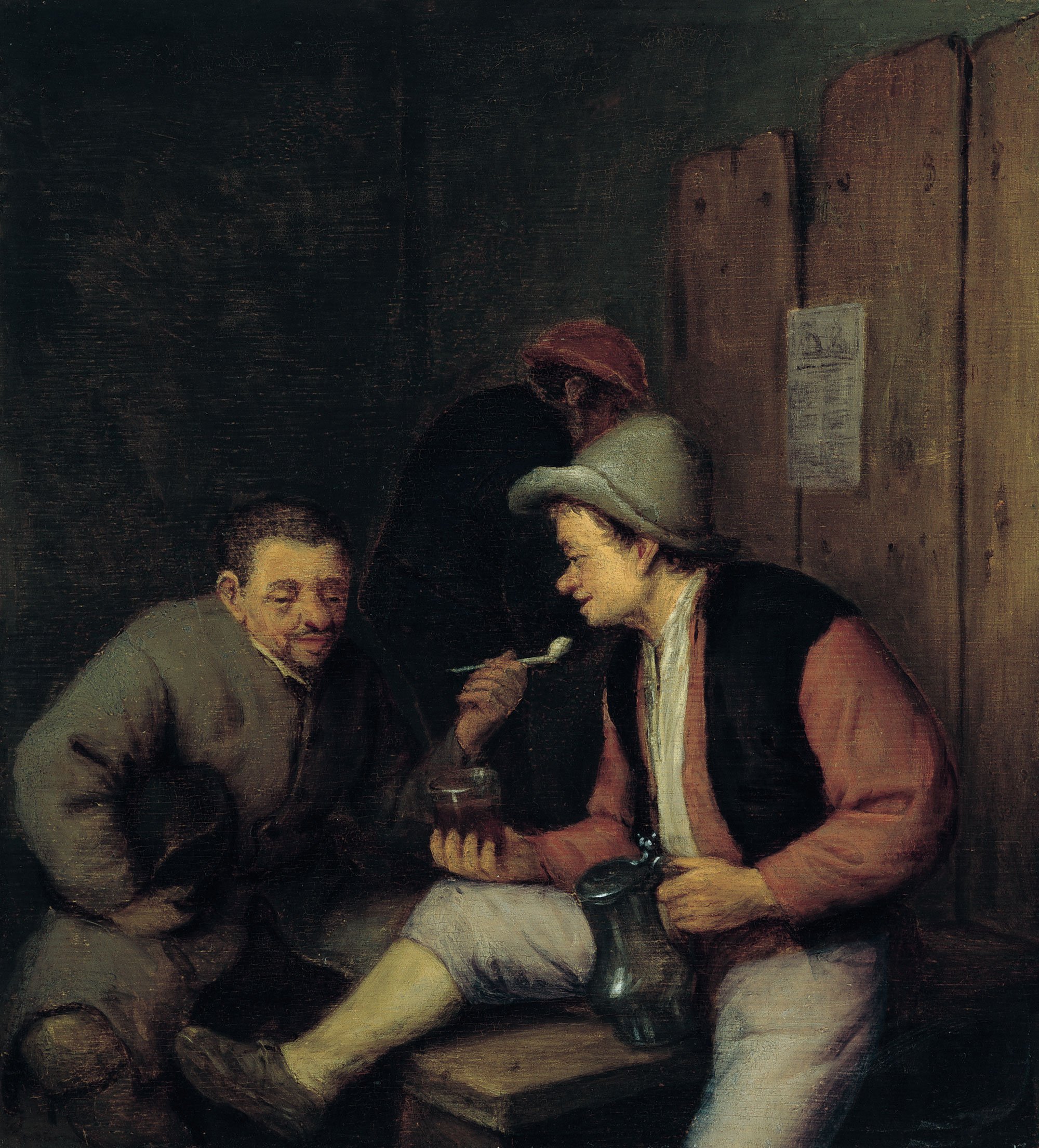 Adriaen van Ostade. Campesinos bebiendo y fumando en una taberna