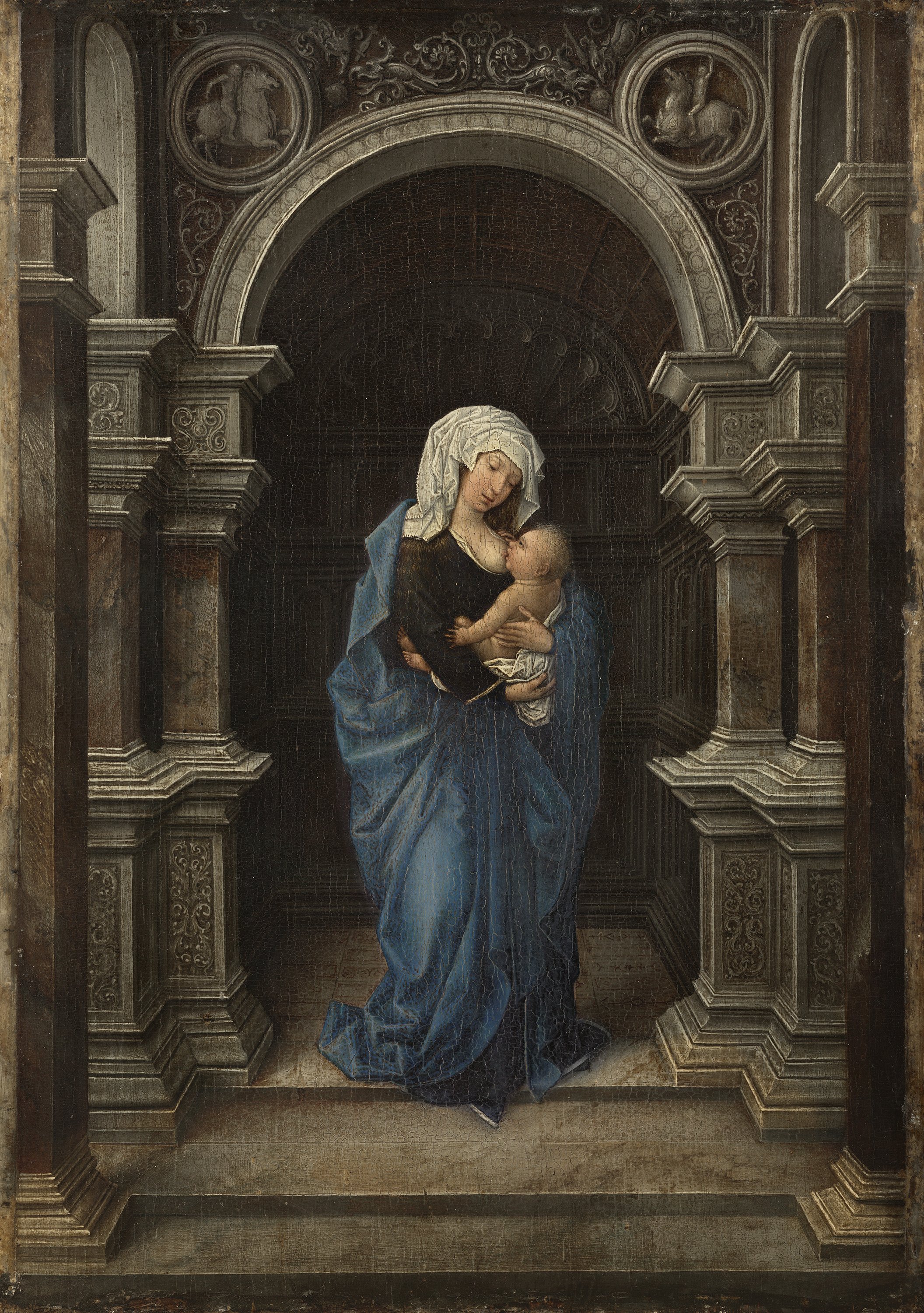 La Virgen, de pie, dando de mamar al Niño. Anónimo FLAMENCO hacia 1530