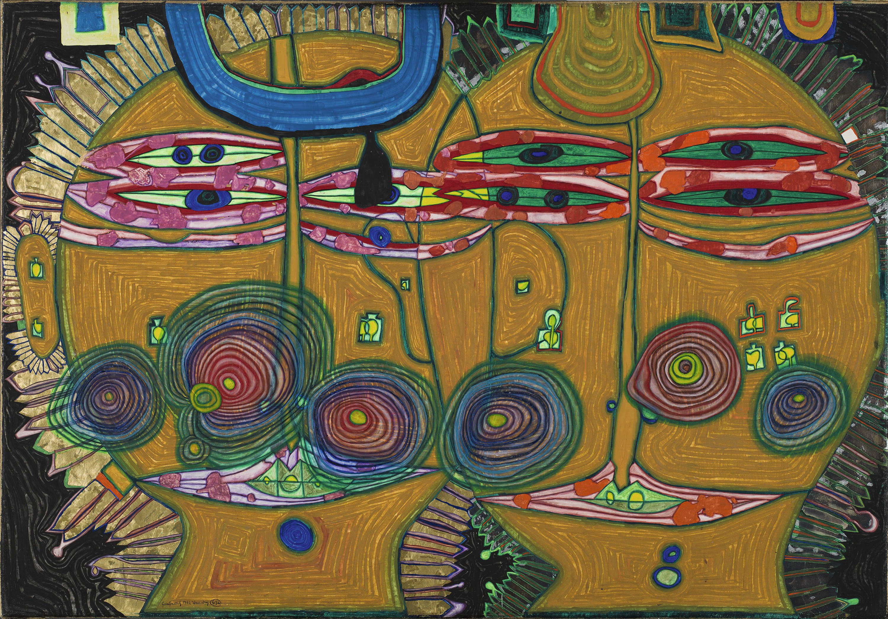 Sol y luna. Los Aztecas. Hundertwasser (Friedrich Stowasser)