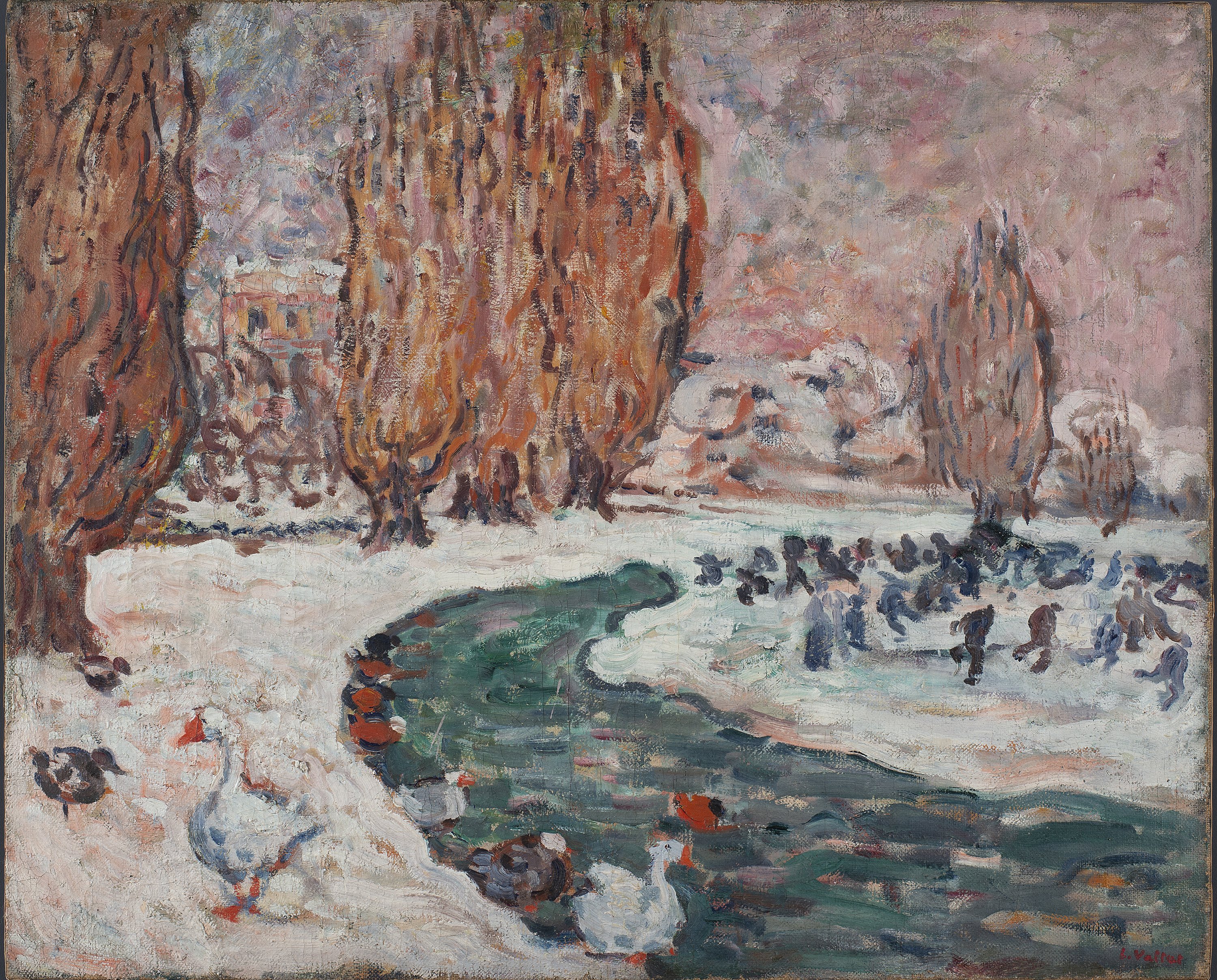 VALTAT LOUIS. Patinadores en invierno (El jardín del Pequeño Trianón en Versalles) (?)