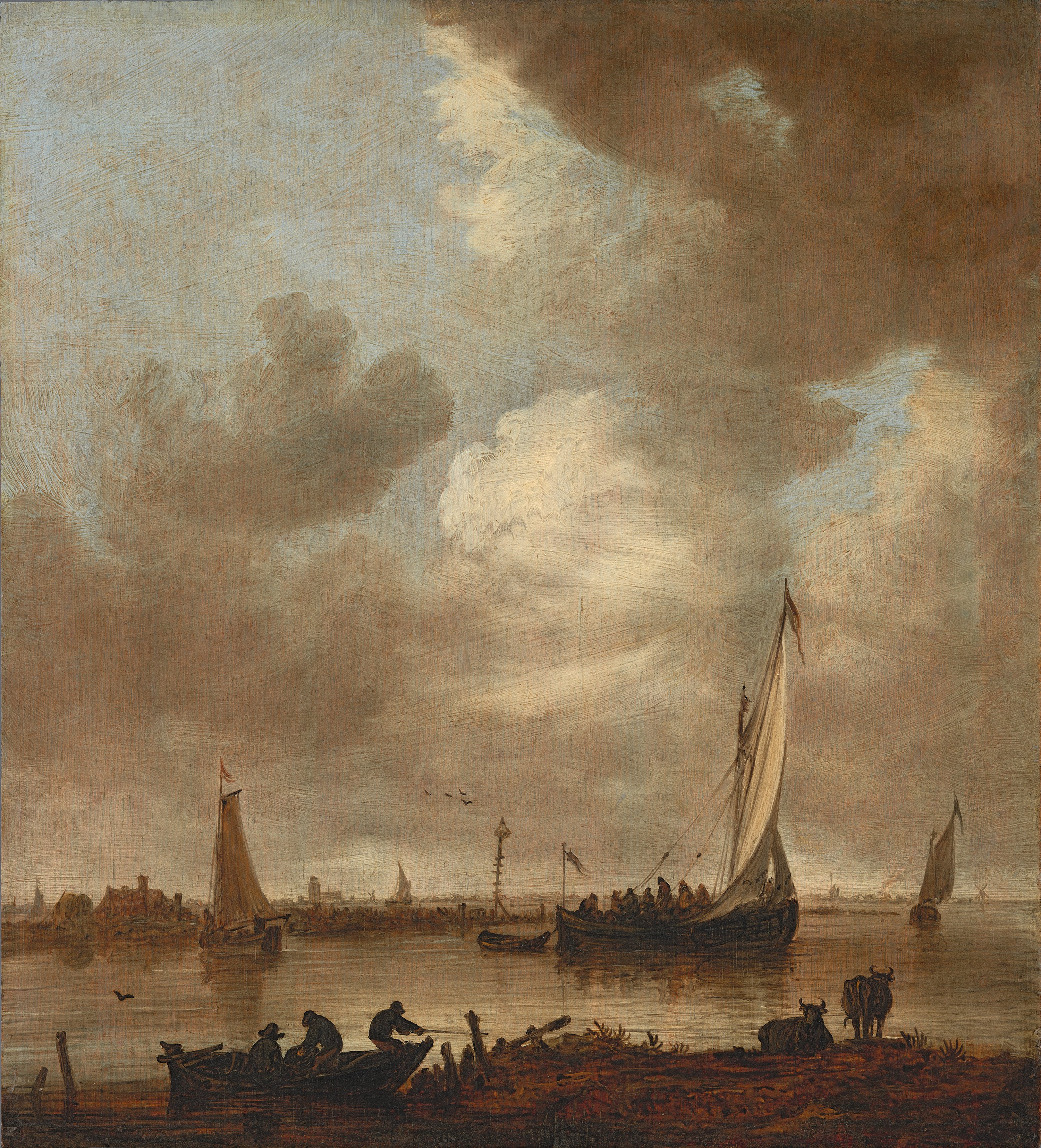 Estuario fluvial con "smalschips" y pescadores. Jan Josephsz. van Goyen