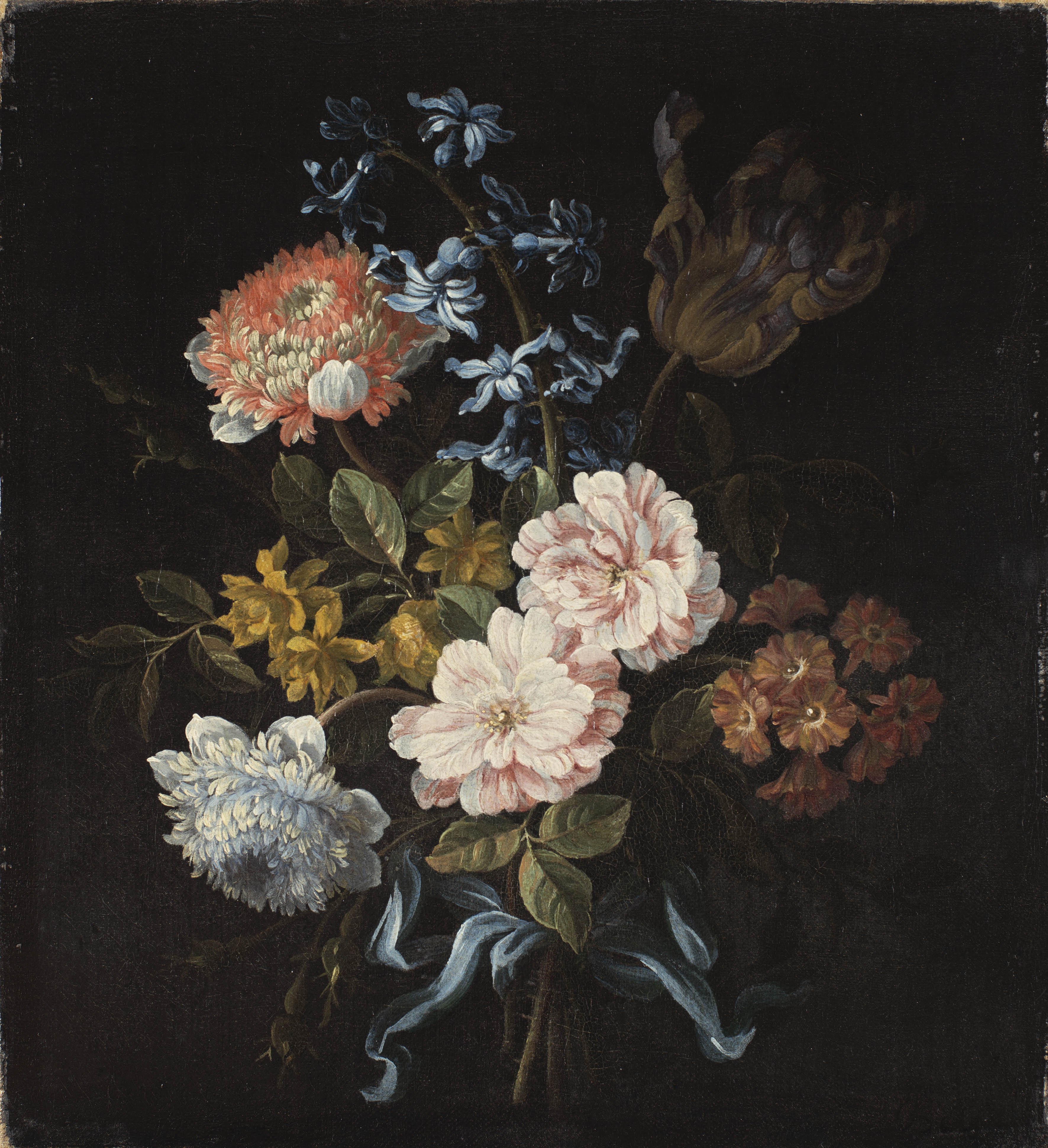 Ramo compuesto por anémonas-coronarias, rosas de York y Lancaster y otras flores. Jean-Baptiste Monnoyer