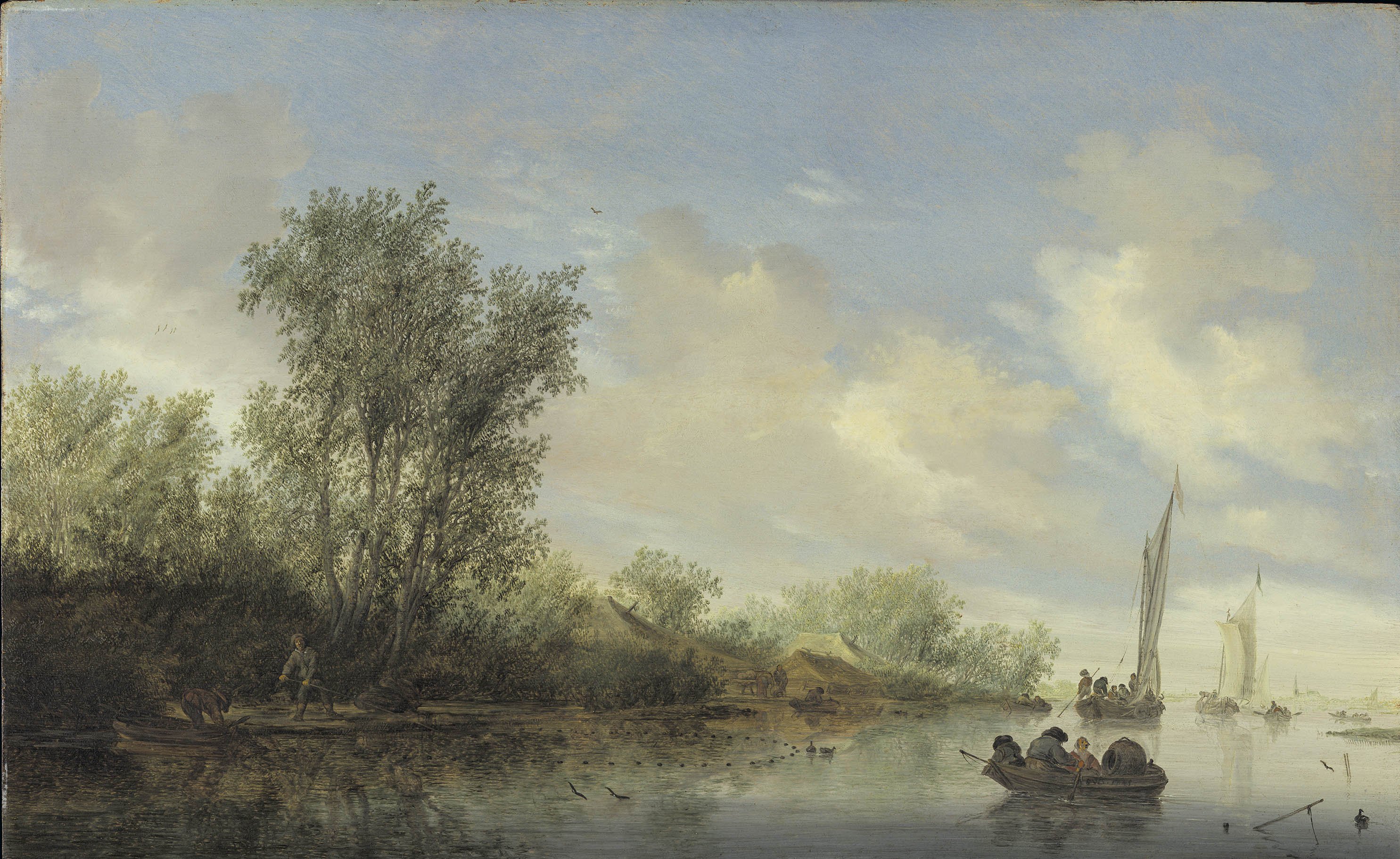 A River with Fishermen. Un río con pescadores, 1645