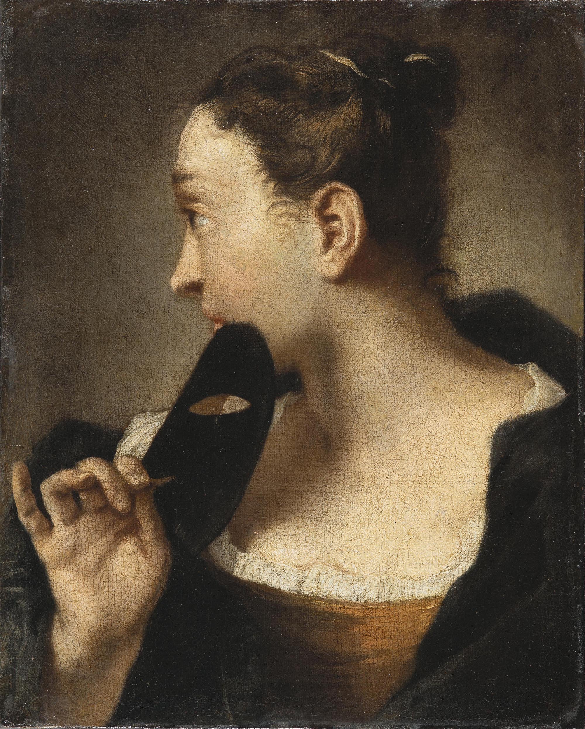 Portrait of a Young Woman in Profile with a Mask in her Right Hand. Retrato de una joven de perfil con una máscara en la mano derecha, c. 1720-1730