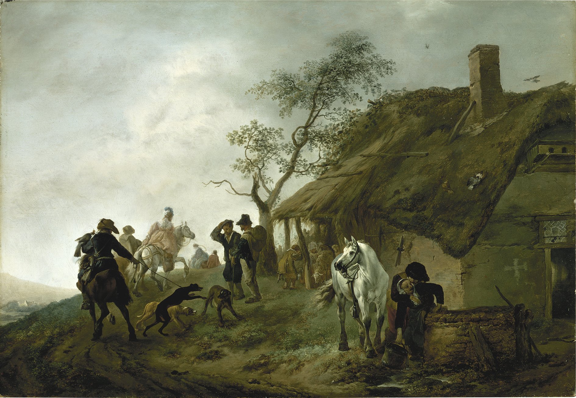 Philips Wouverman, Escena de cetrería junto a una casa de labranza