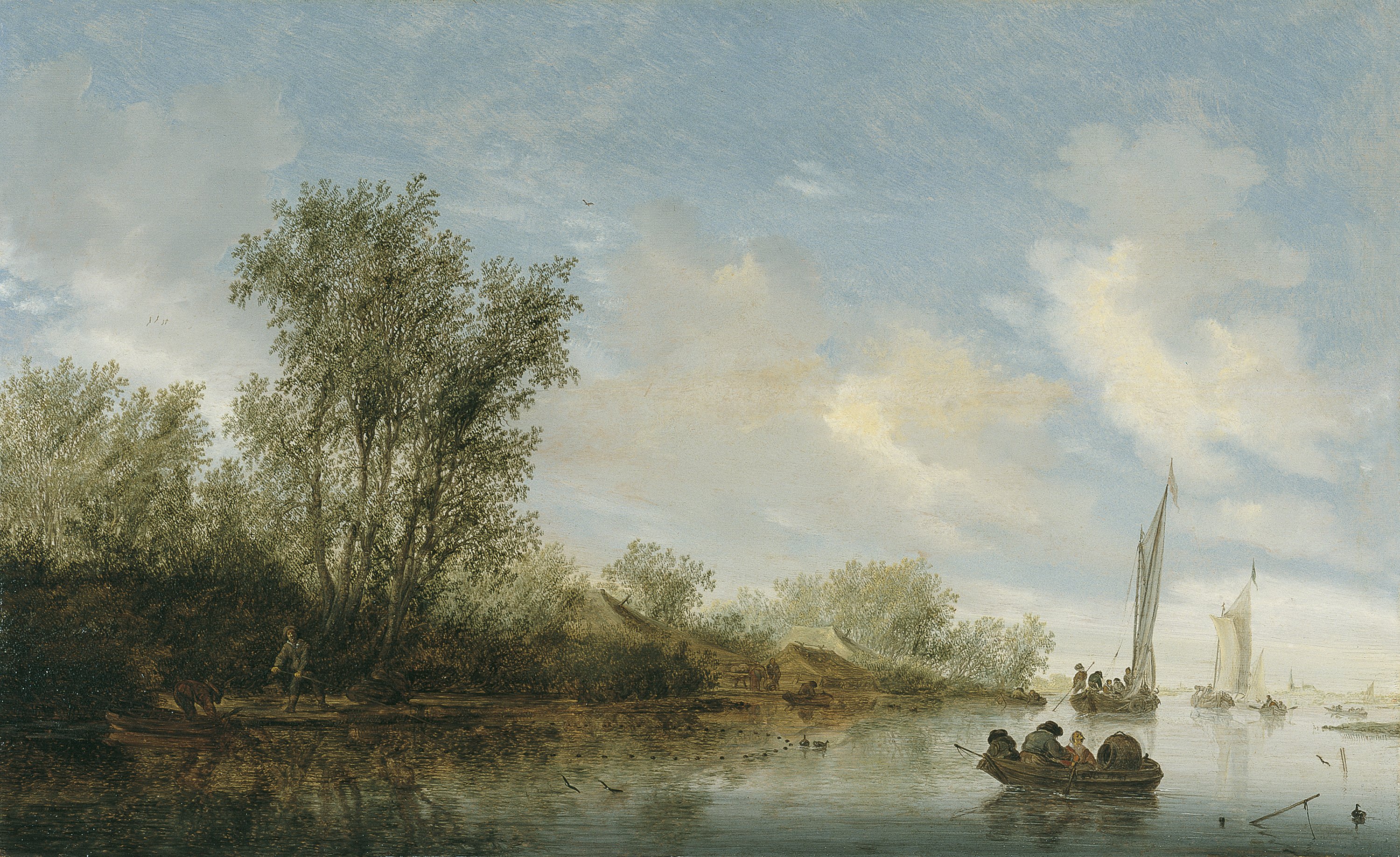 A River with Fishermen. Un río con pescadores, 1645
