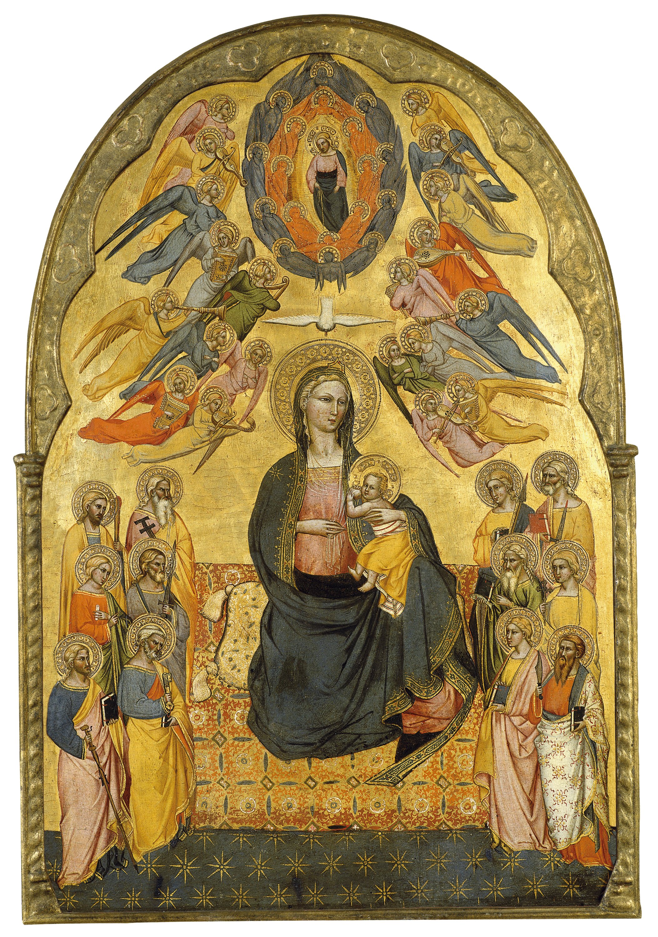 The Virgin of Humility with the Holy Father, the Holy Spirit and the twelve Apostles. La Virgen de la Humildad con el Padre Eterno, el Espíritu Santo y los doce apóstoles, c. 1375-1380