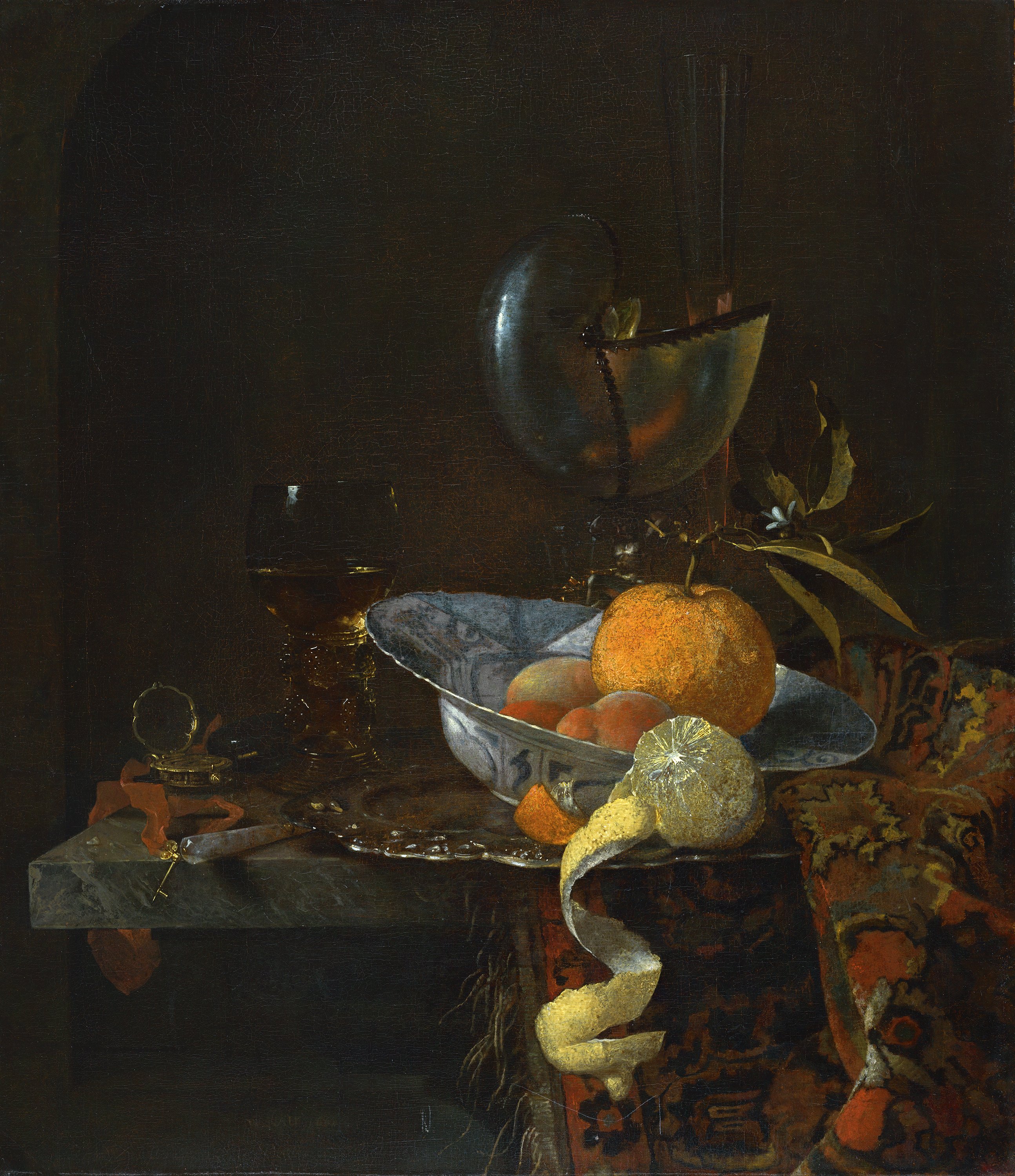 Bodegón con porcelana y copa nautilo. Willem Kalf