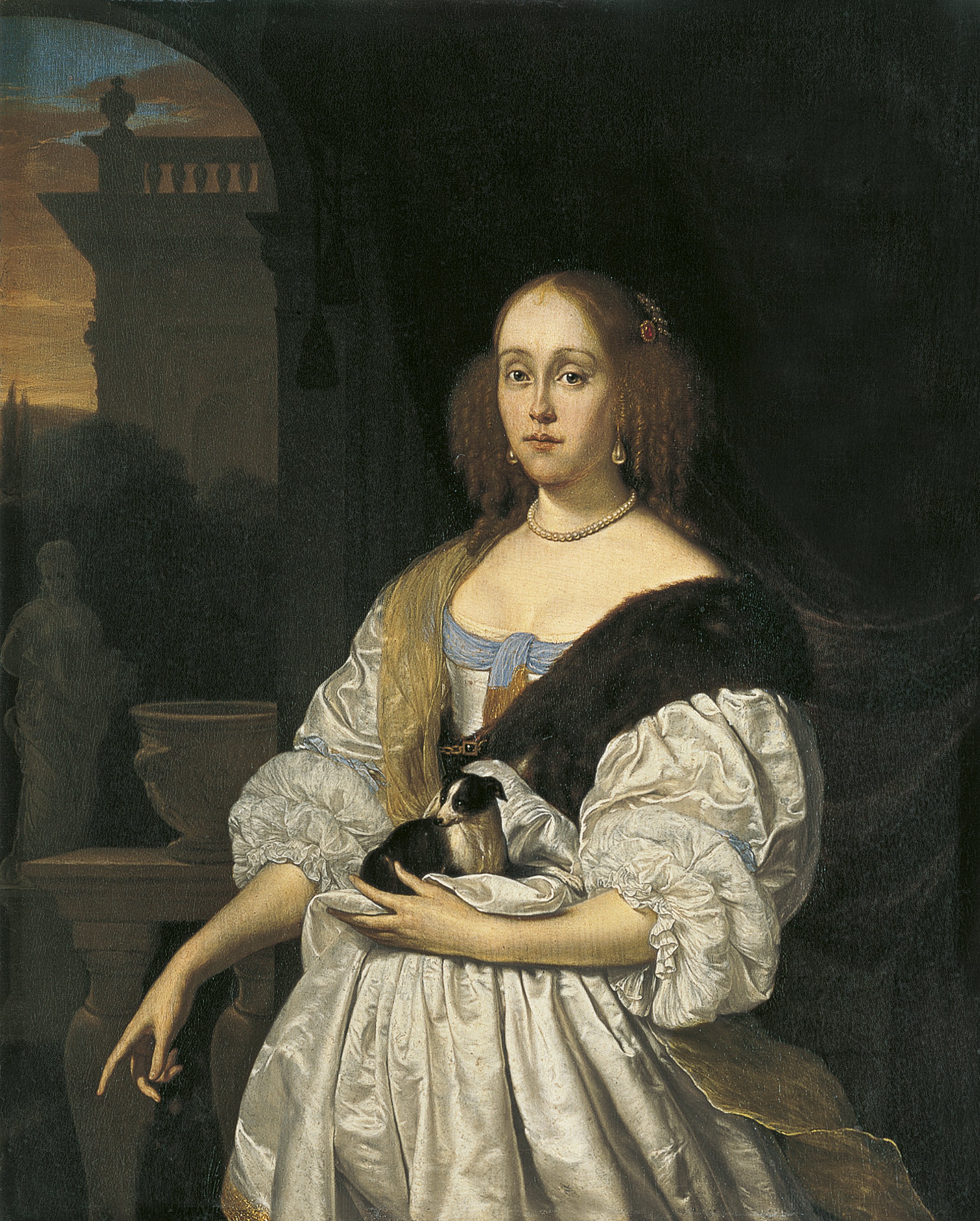 Retrato de una dama con un perro en el regazo. Frans van Mieris i