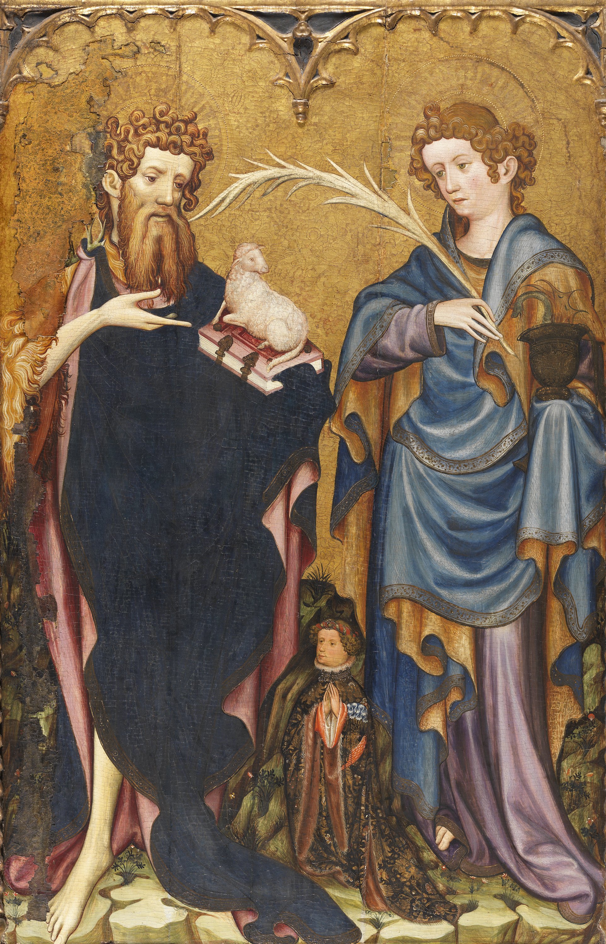 Saint John the Baptist and Saint John the Evangelist with a Donor. Los santos Juanes con un donante, c. 1410