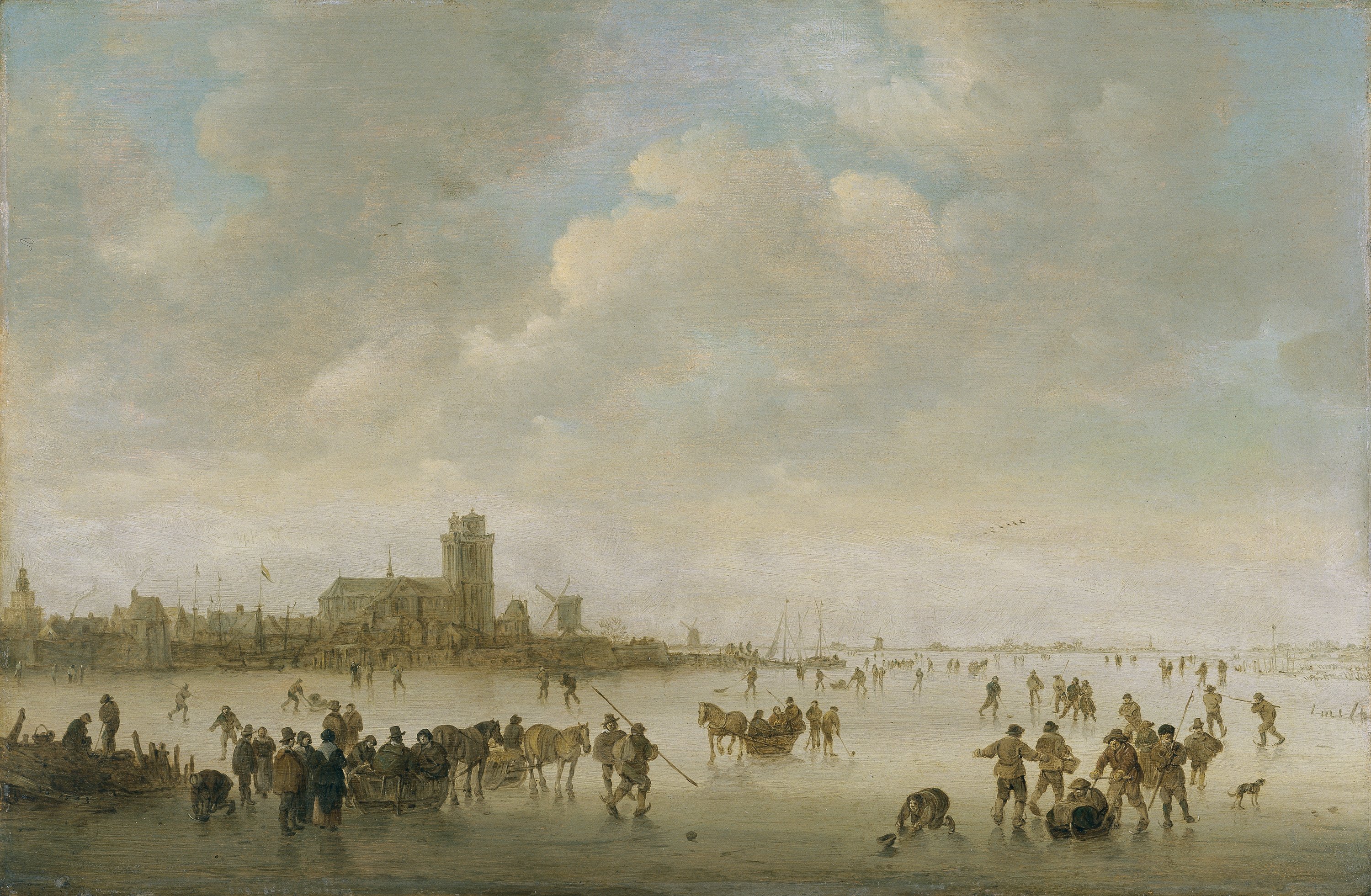 Winter Landscape with Figures on Ice. Paisaje invernal con figuras en el hielo, 1643