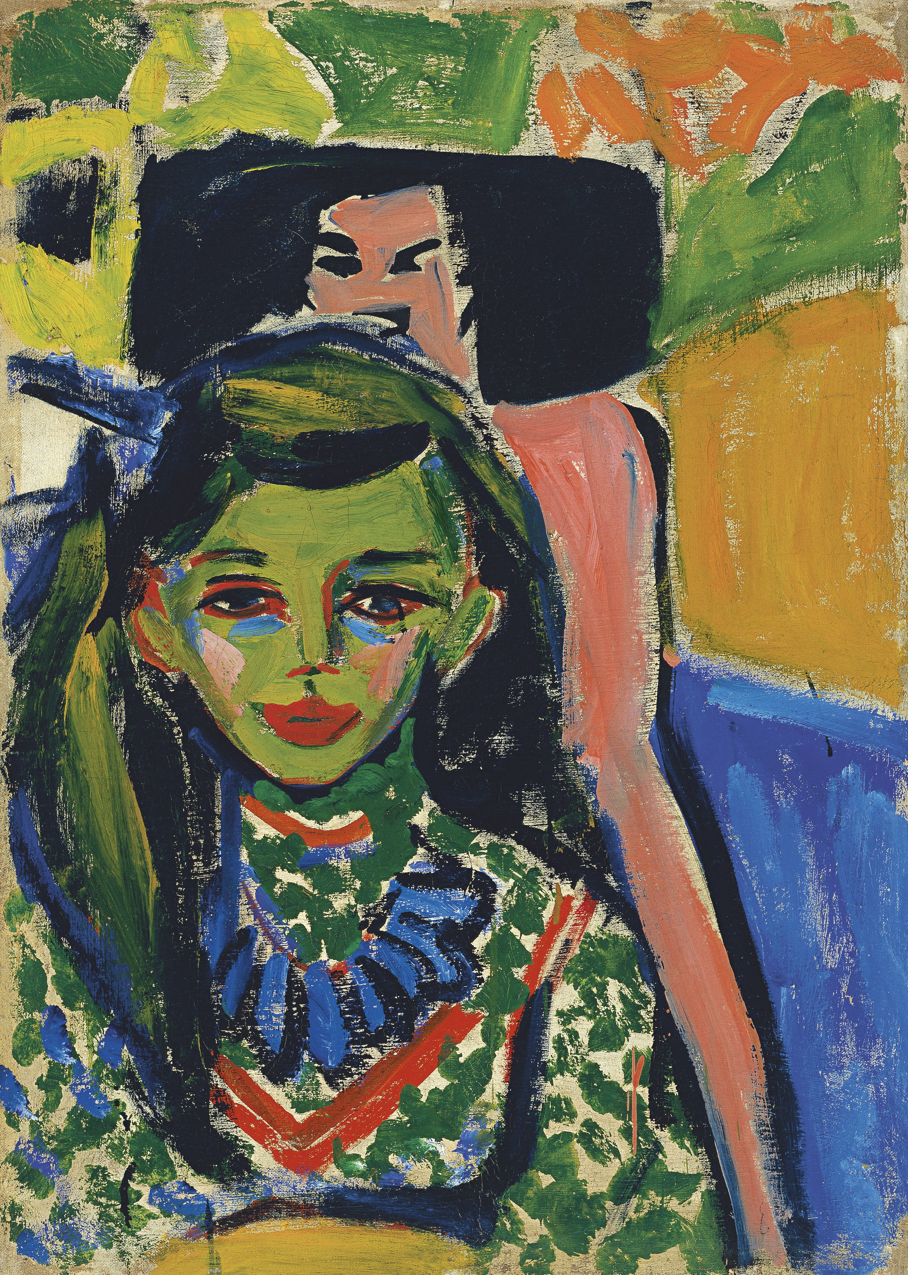 Fränzi ante una silla tallada. Ernst Ludwig Kirchner