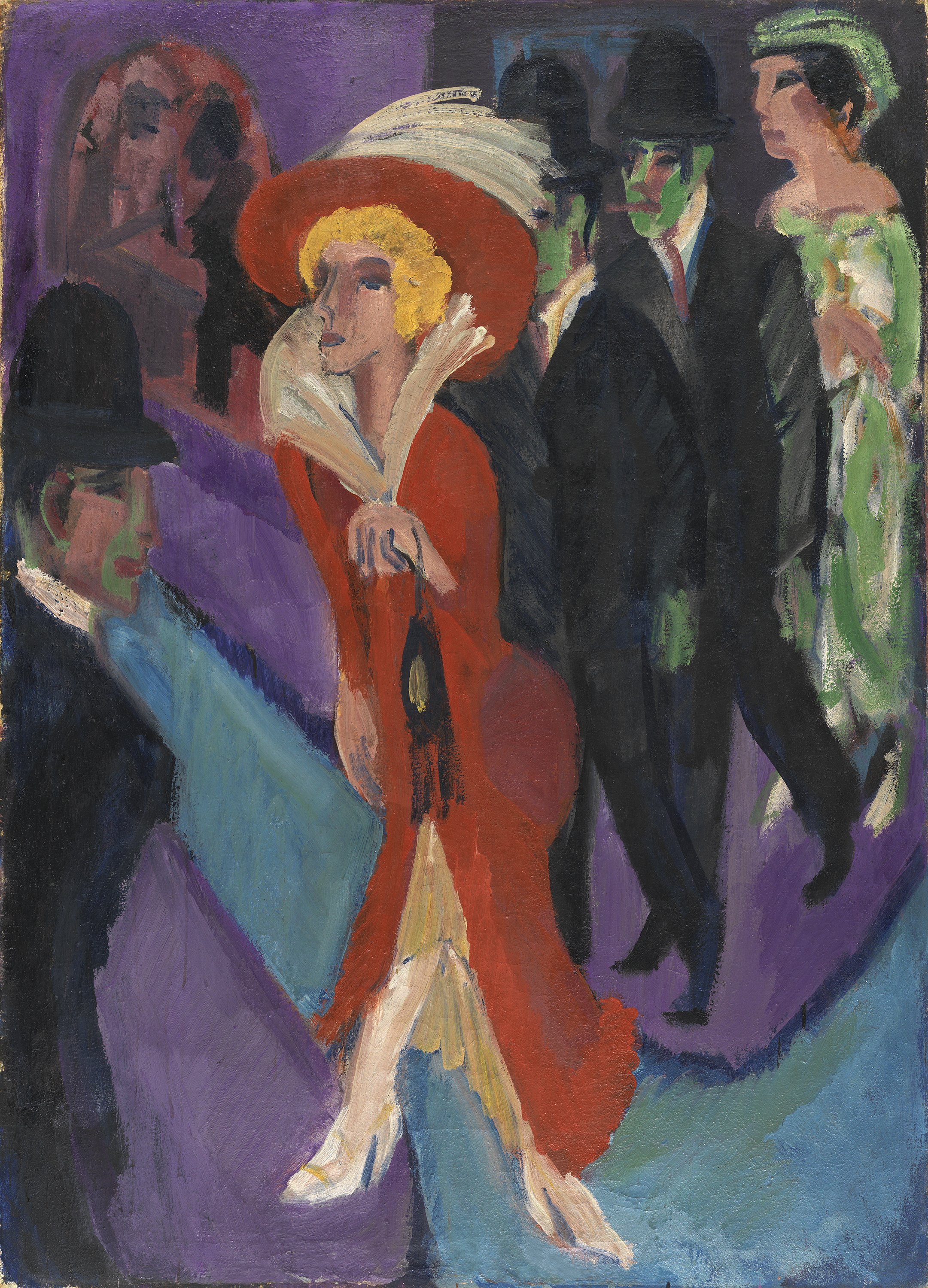 Street with Red Streetwalker. Calle con buscona de rojo, 1914-1925