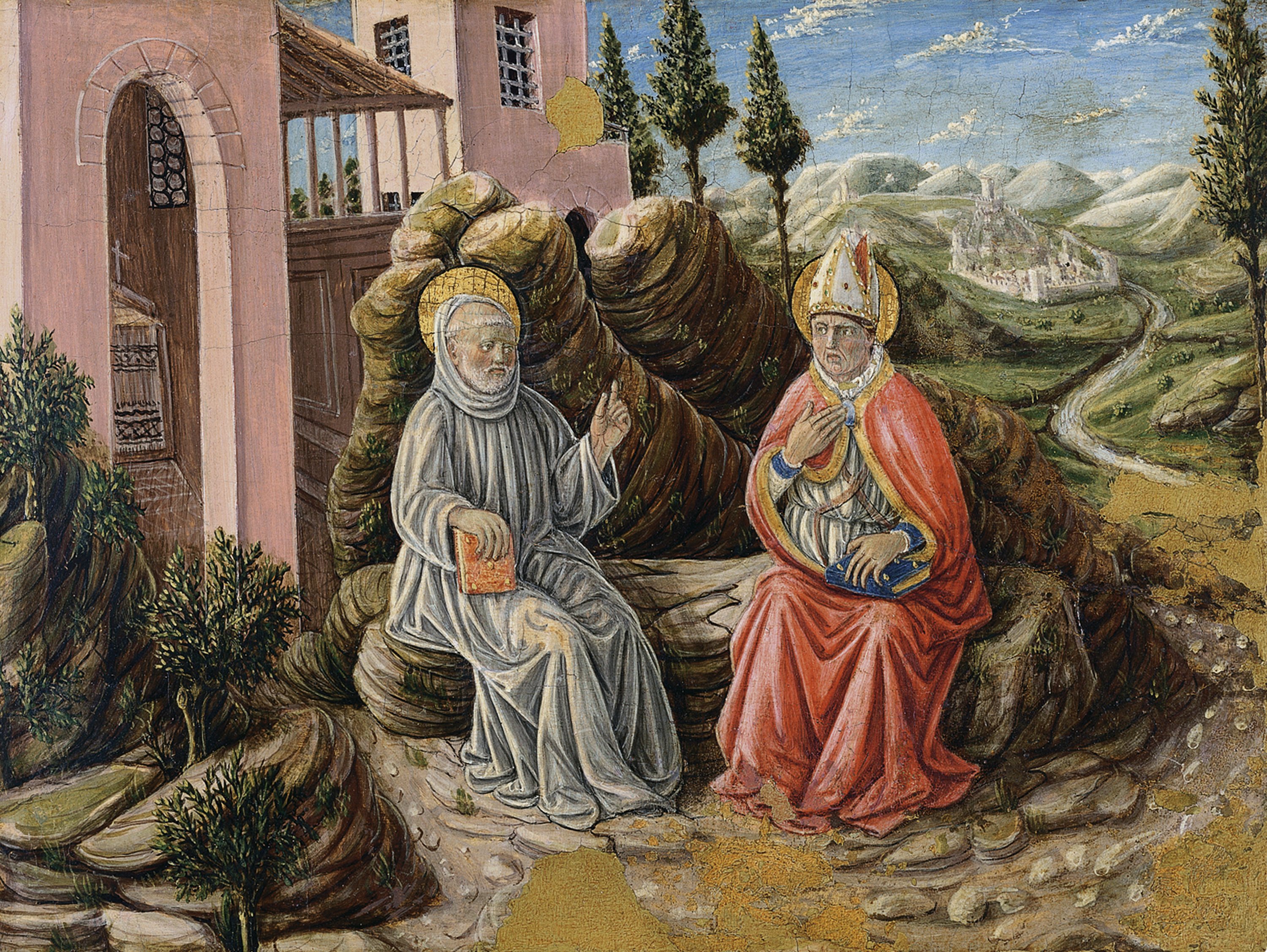 Saint Sabinus conversing with St. Benedict. San Sabino conversando con san Benito, 1473
