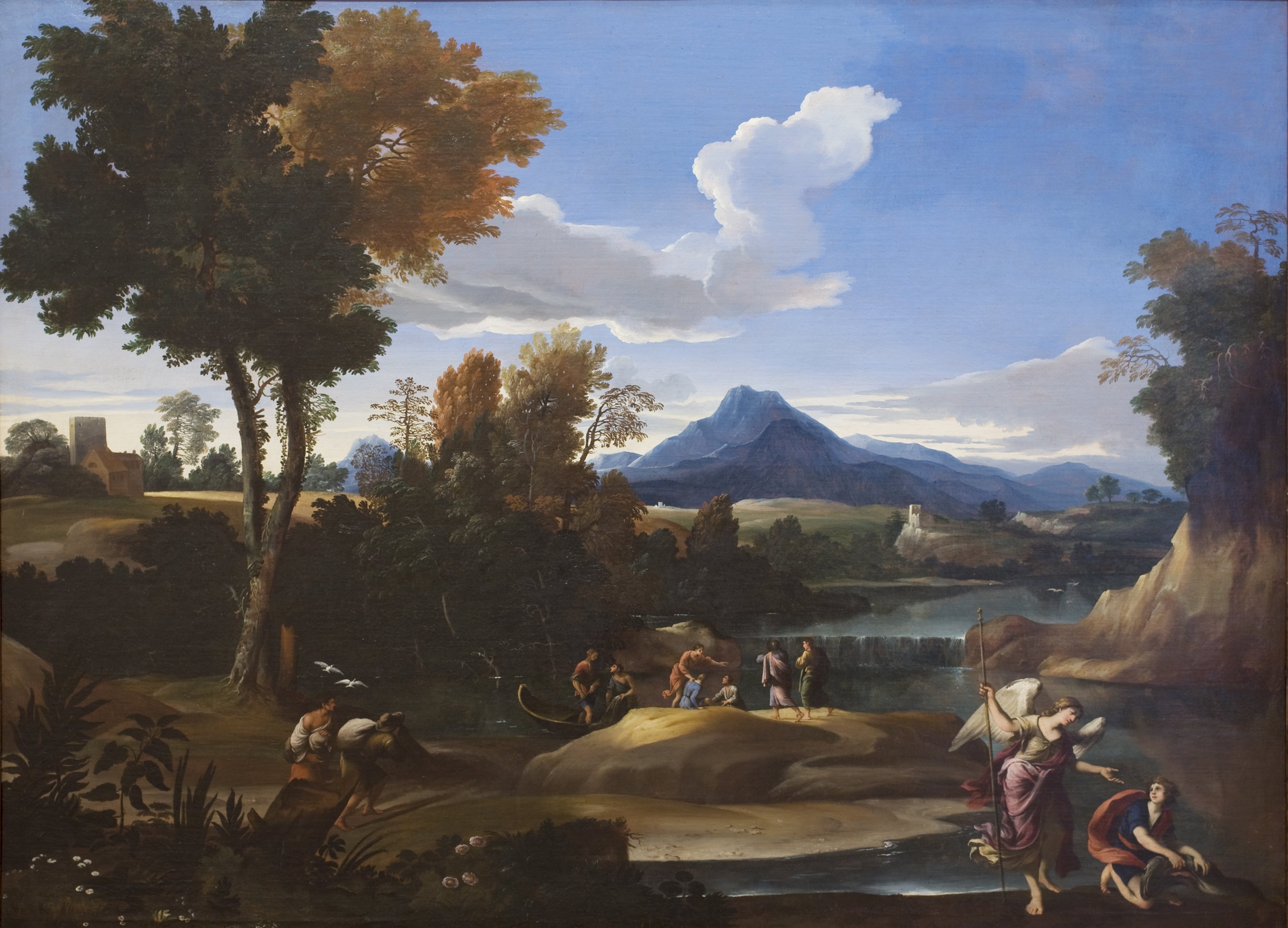 Paisaje con Tobías y el arcángel Rafael. Giovanni Francesco (llamado "il  Bolognese") Grimaldi