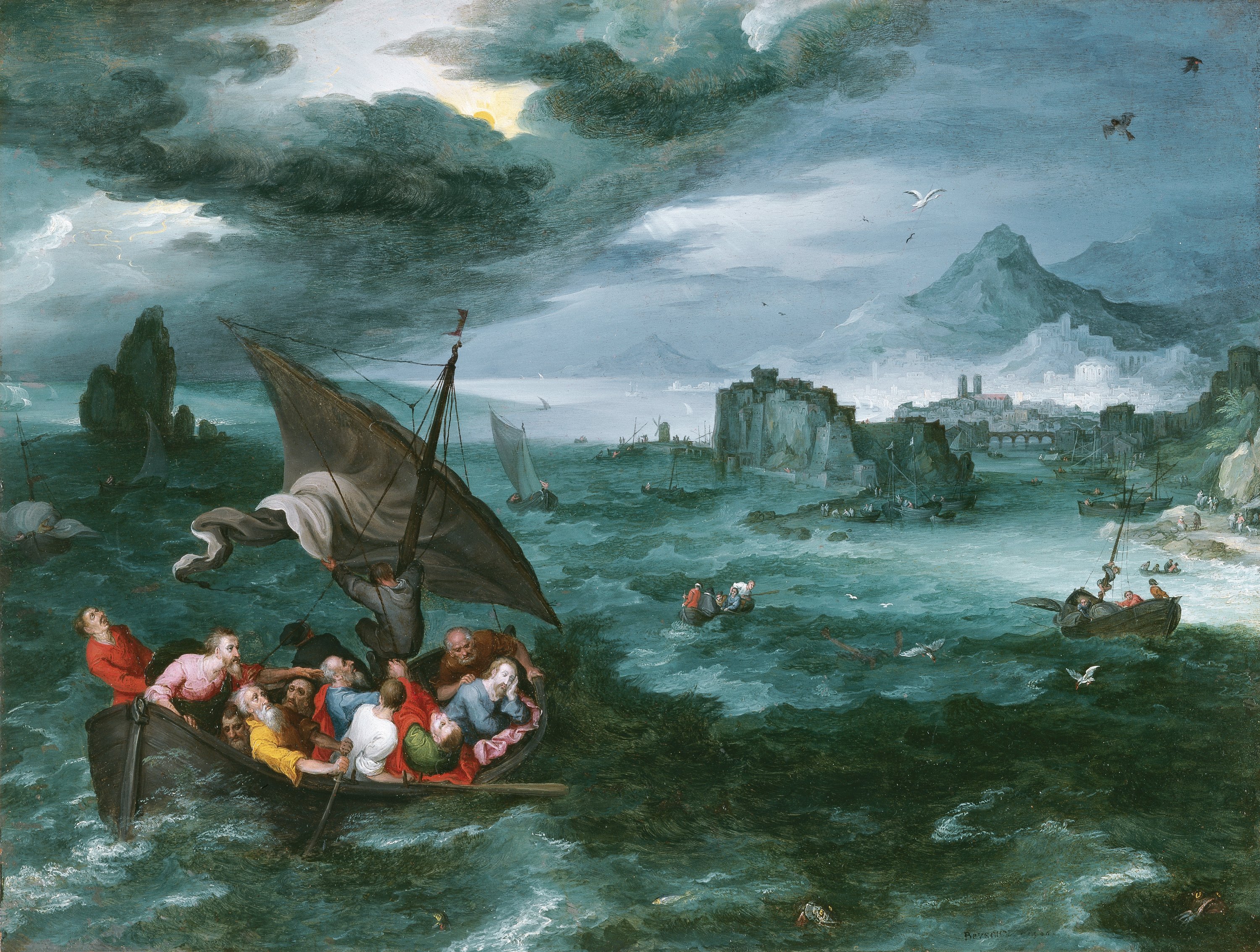 Cristo en la tempestad del mar de Galilea. Jan (Brueghel de Velours) Brueghel i