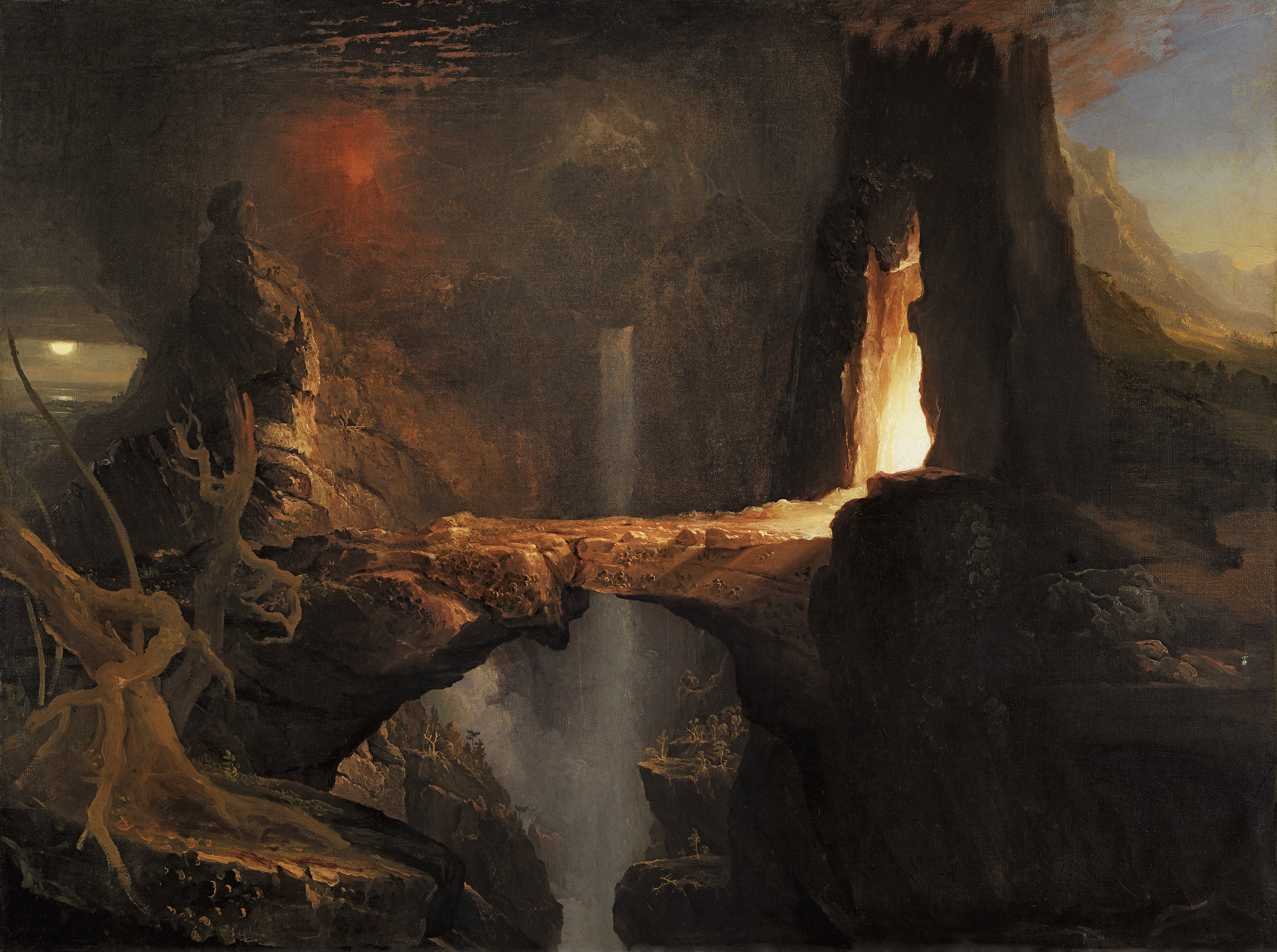 Expulsión. Luna y luz de fuego. Thomas Cole