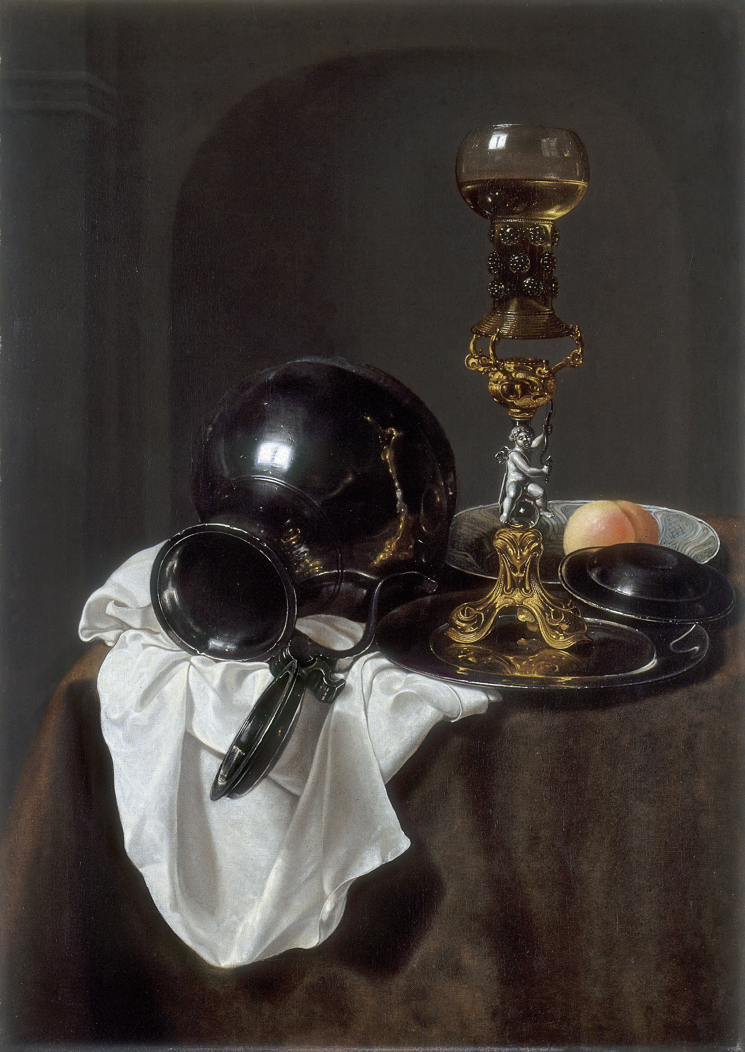 Bodegón con vaso de vino, jarra de peltre y otros objetos. Jan Jansz. (atribuido) Treck