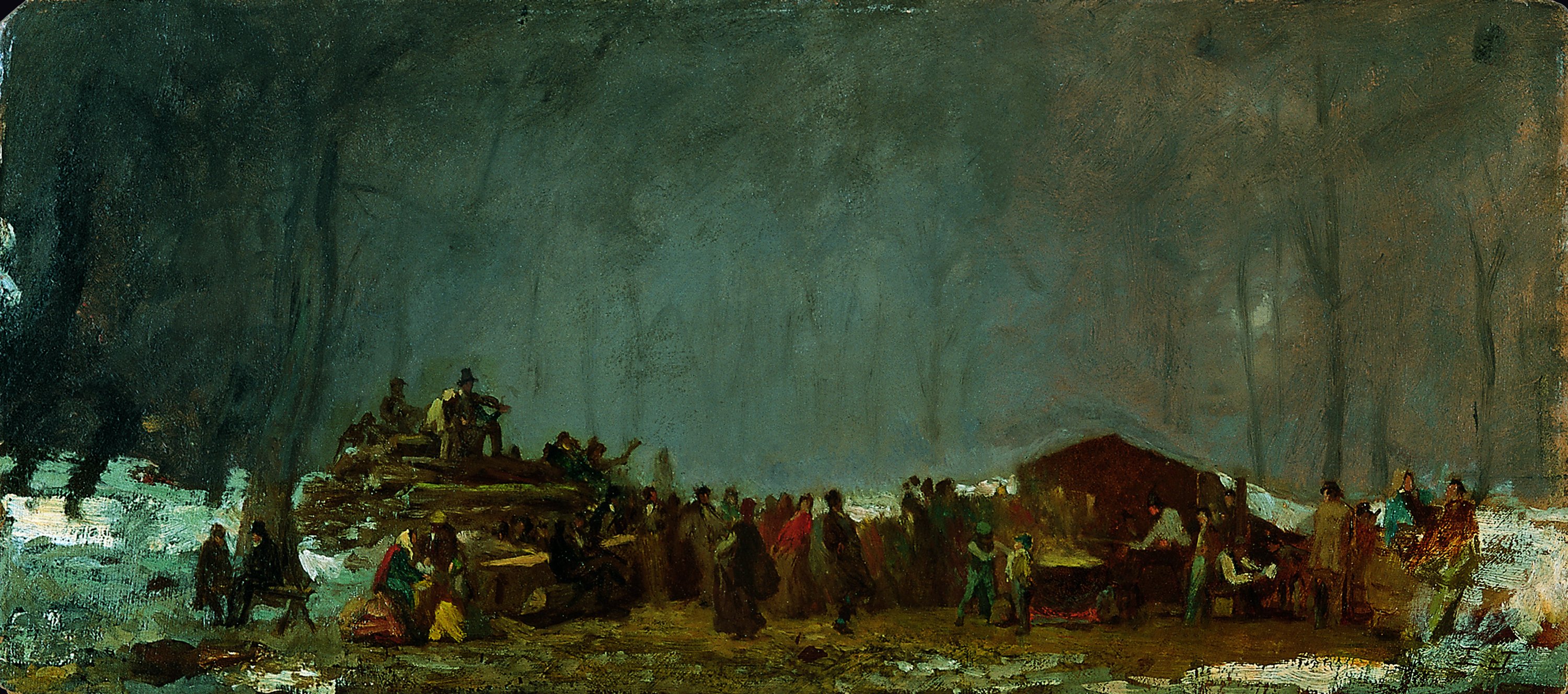 The Maple Sugar Camp-Turning Off. El campamento para la fabricación de azúcar de arce. La despedida, c. 1865-1873