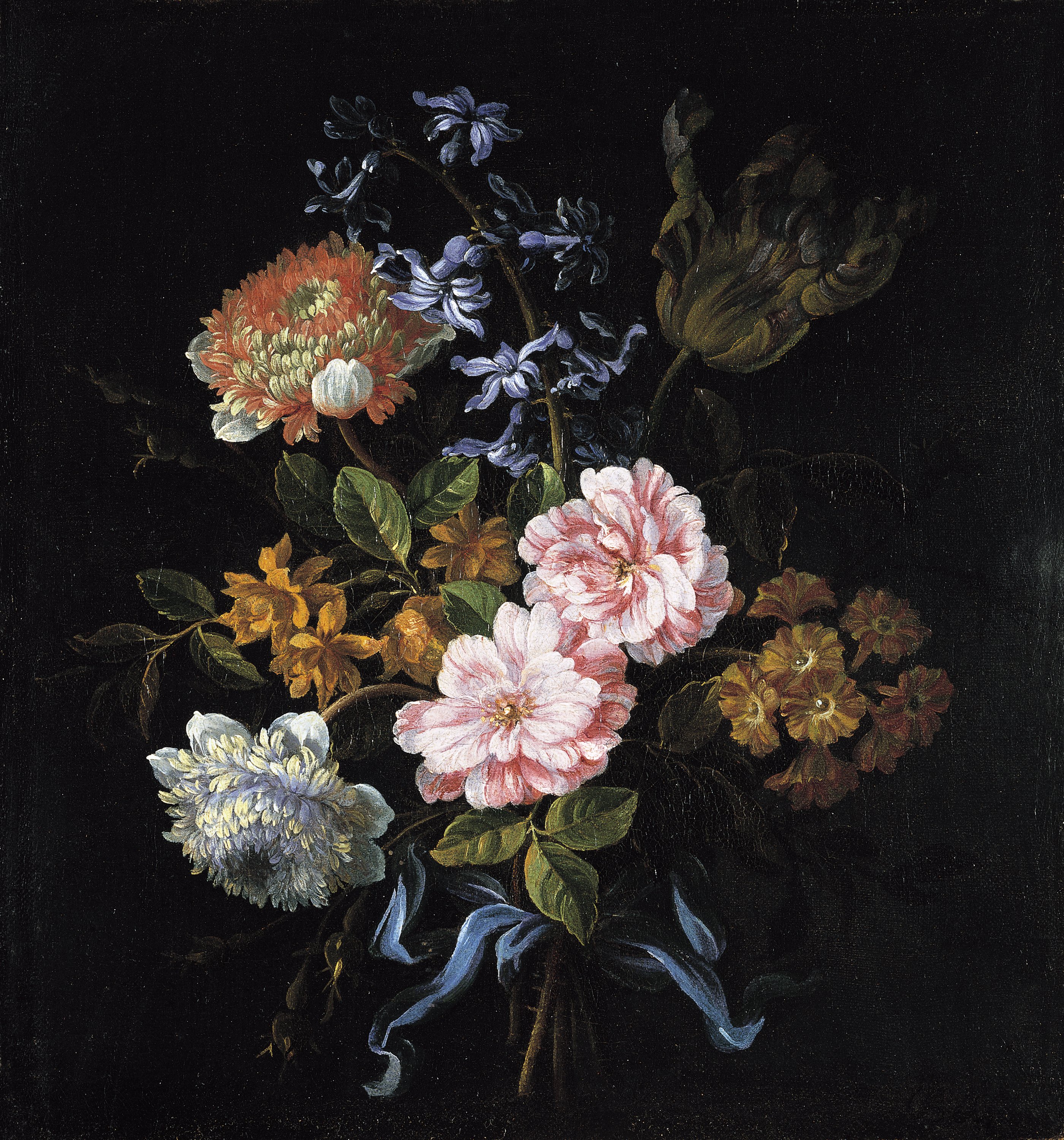 Ramo compuesto por anémonas-coronarias, rosas de York y Lancaster y otras  flores - Monnoyer, Jean-Baptiste. Museo Nacional Thyssen-Bornemisza