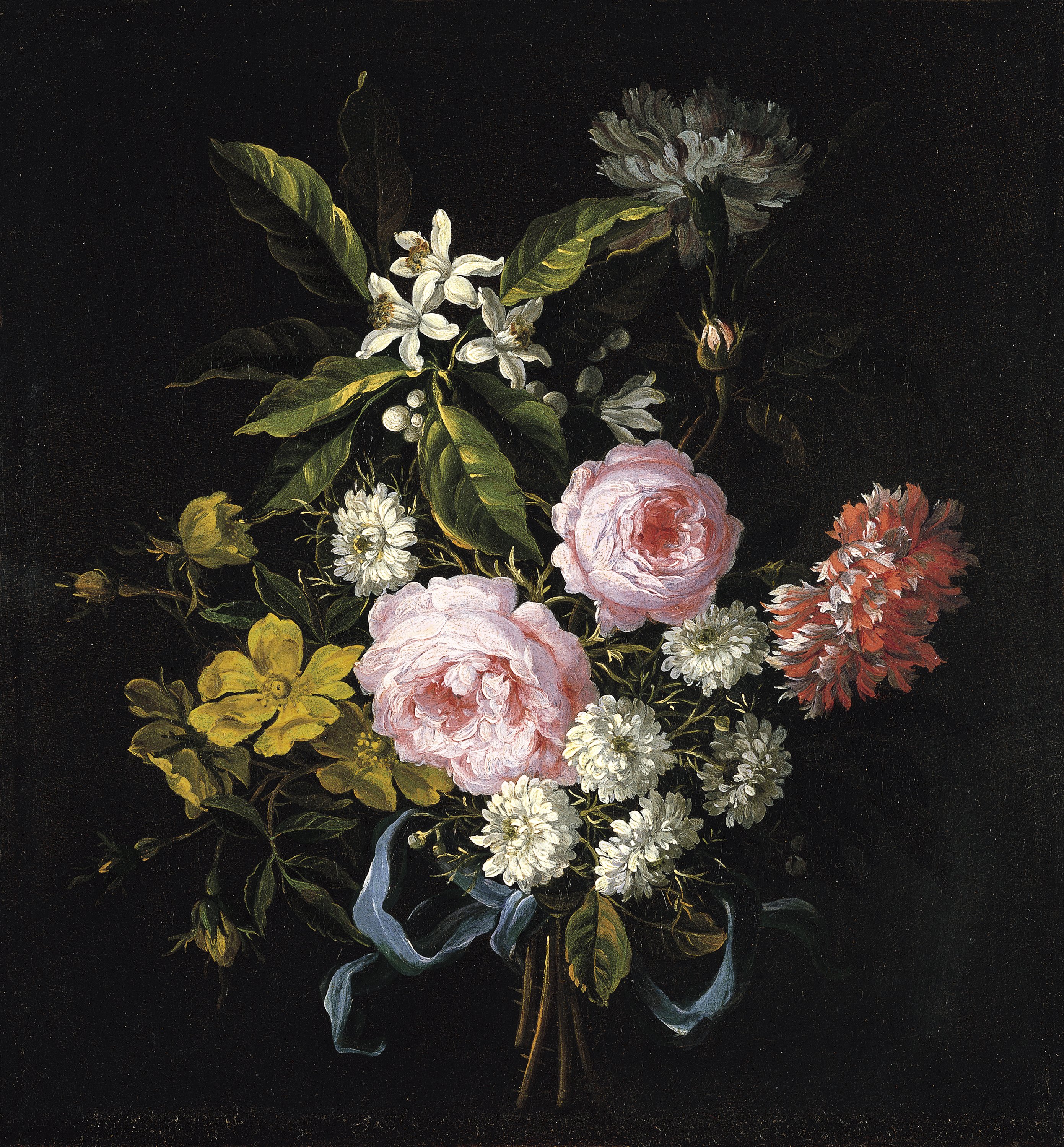 A Bouquet of Chamomile, French Roses and other Flowers. Ramo compuesto por manzanilla, rosas francesas y otras flores