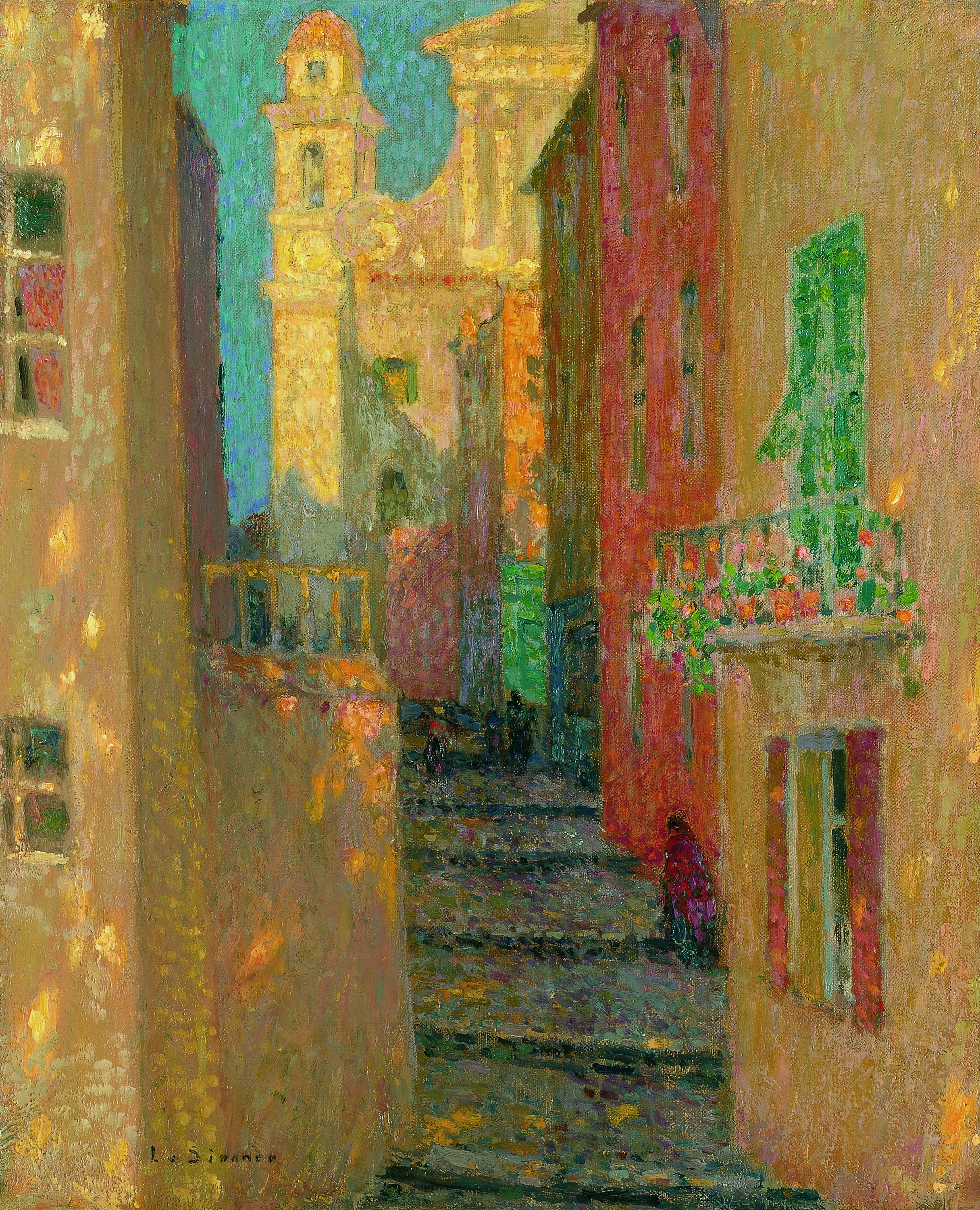 La calle de la iglesia, Villefranche-sur-Mer. Henri Le sidaner