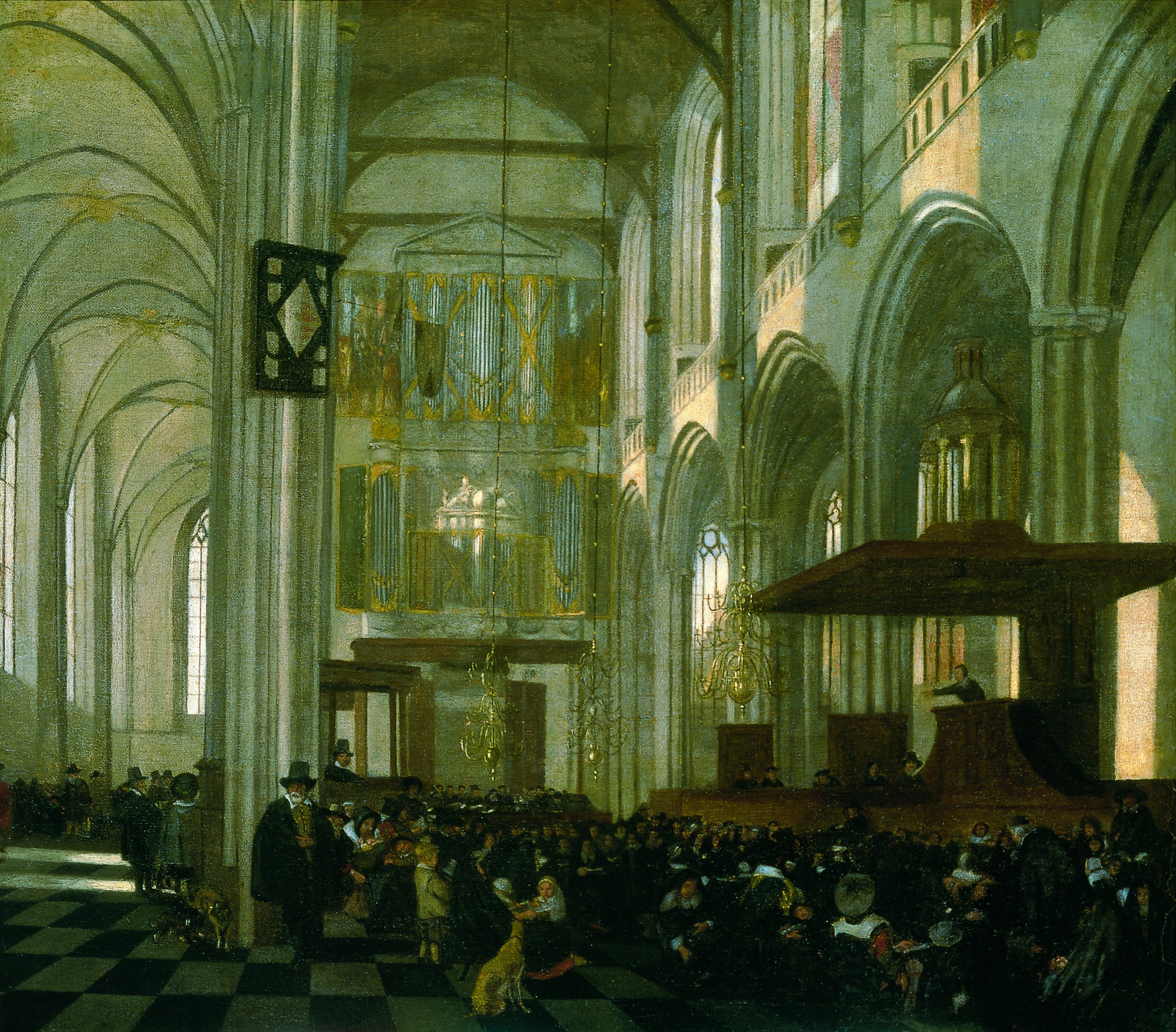 Interior of the Nieuwe Kerk, Amsterdam, during a Service. Interior de la Nieuwe Kerk en Amsterdam, durante el oficio, c. 1658