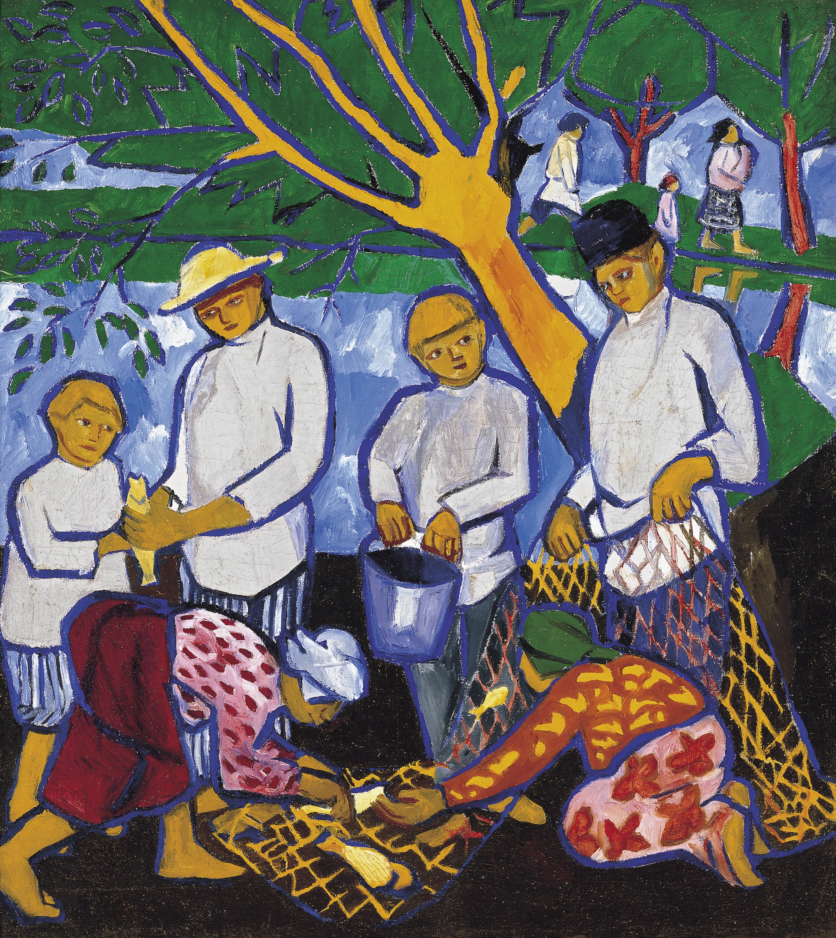 Fishing (Fishers). Natalia Goncharova ,1909