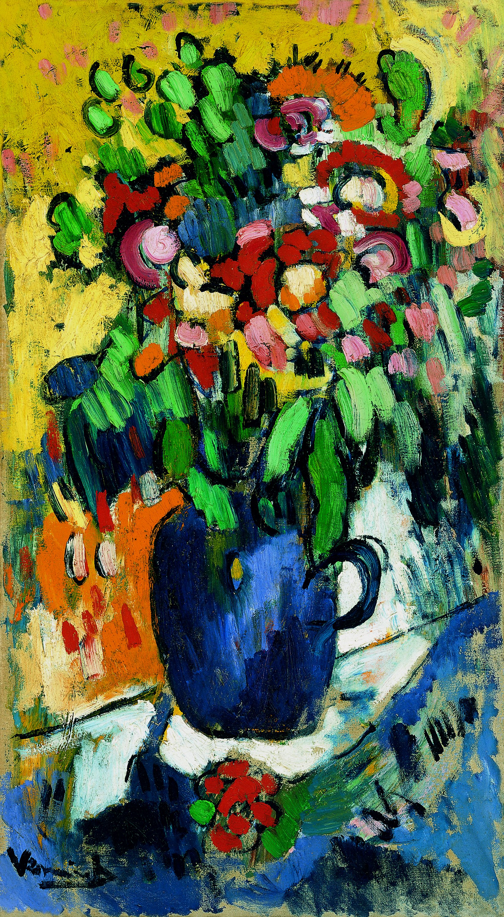 Blue vase with flowers. Jarrón azul con flores, c. 1906