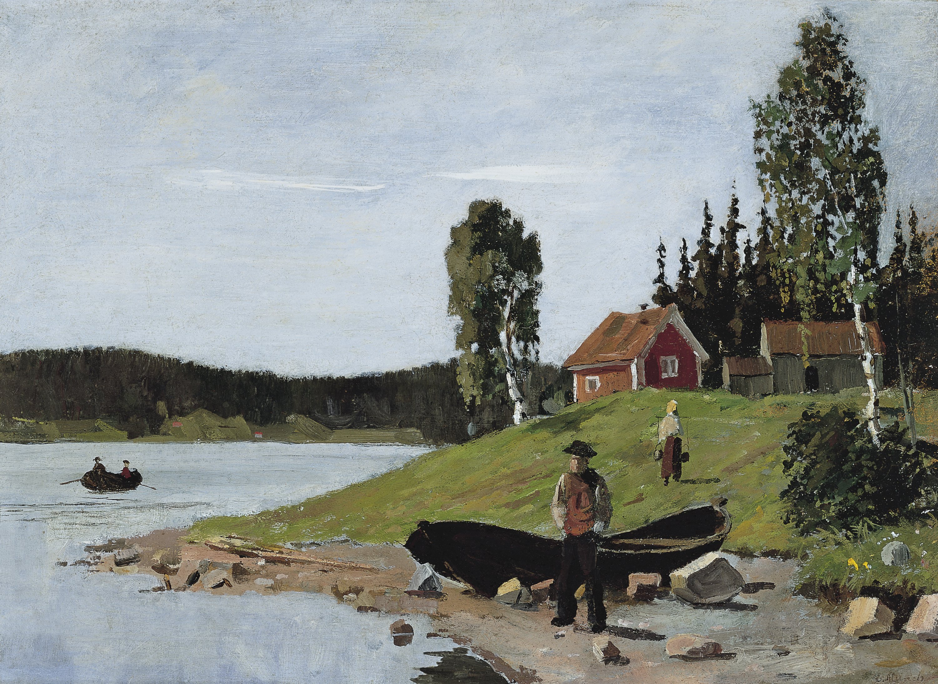 Ensenada con bote y casa. Edvard Munch