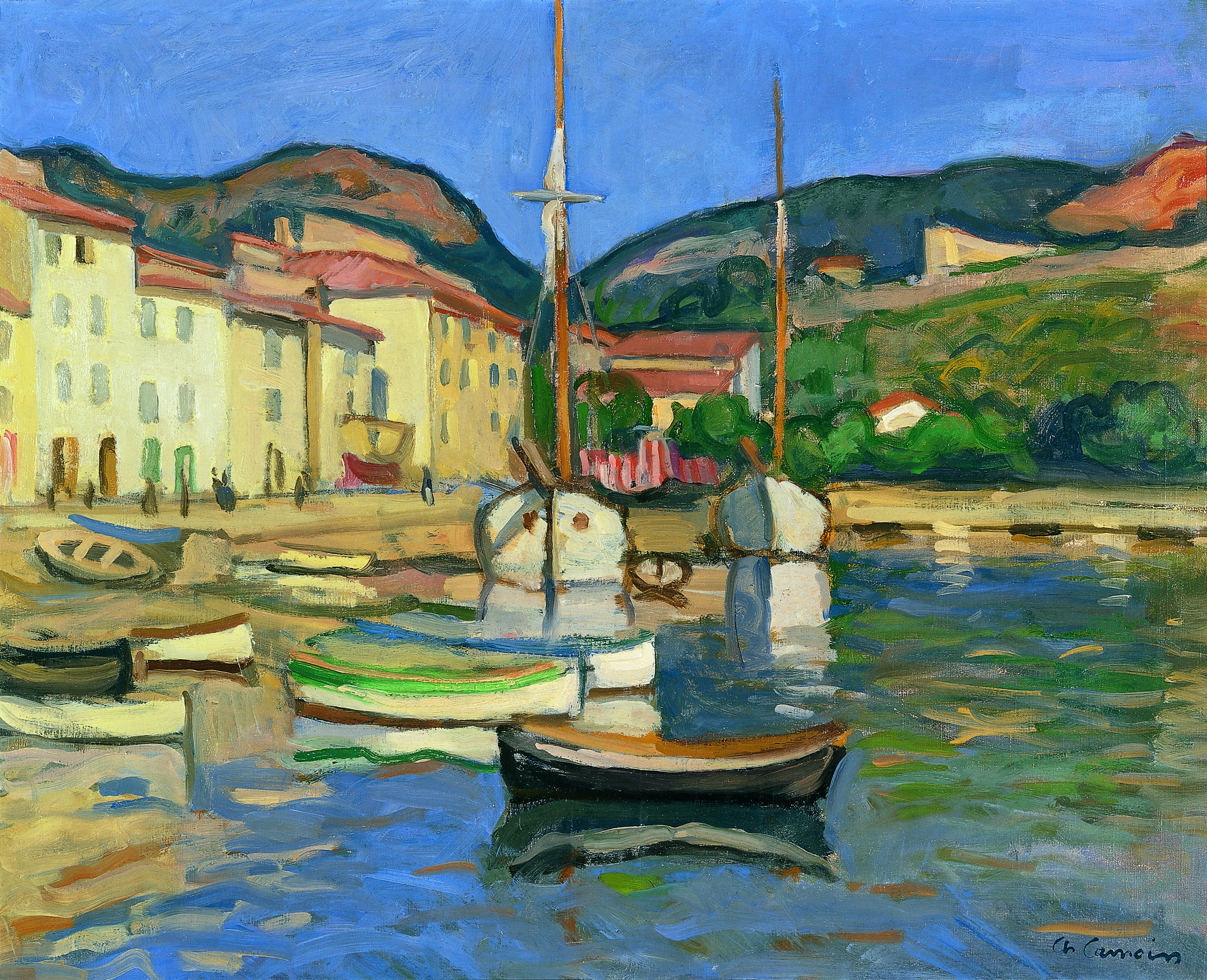 Puerto de Cassis con dos tartanas. Charles Camoin