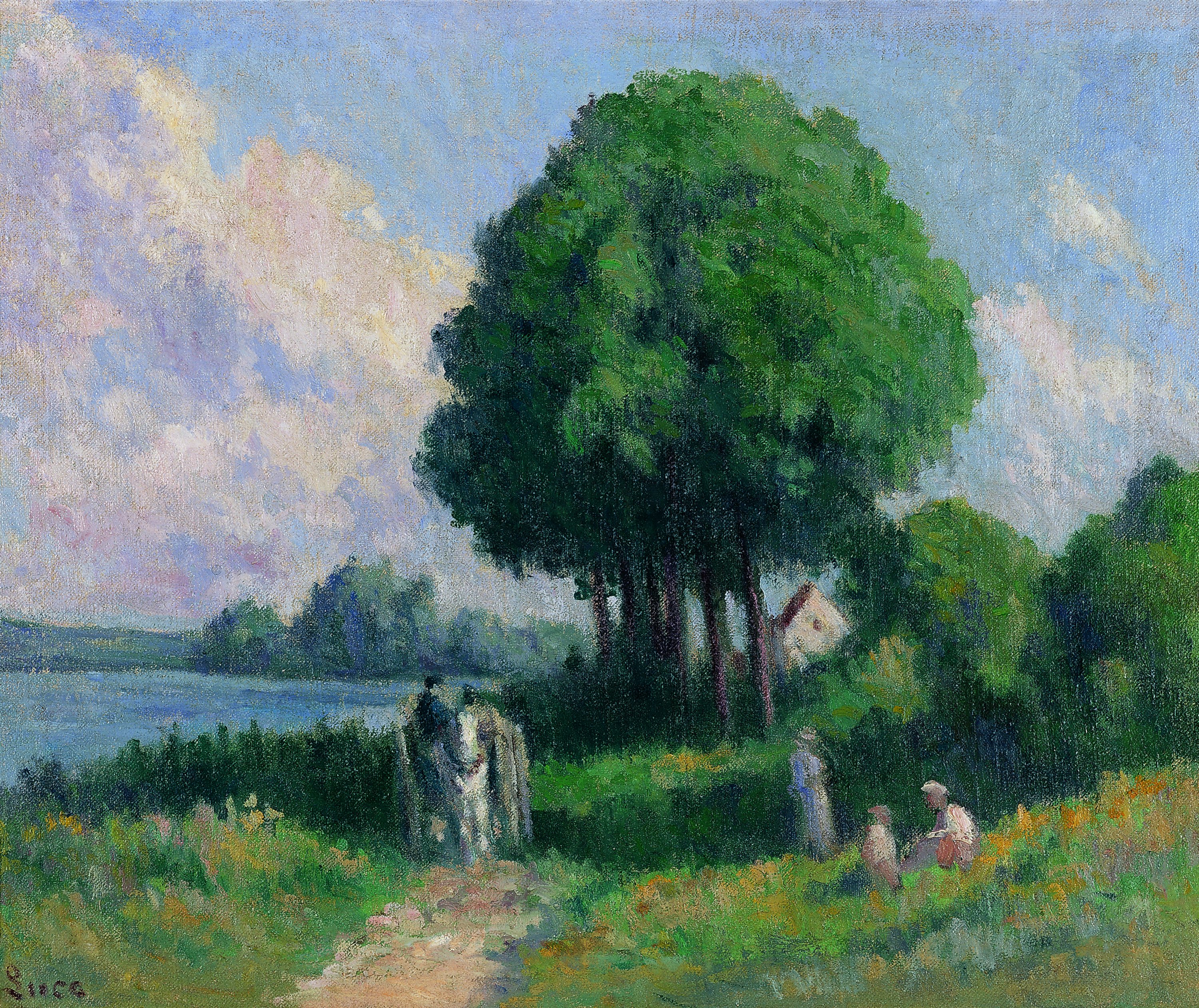 Rolleboise, parada bajo un árbol. Maximilien Luce