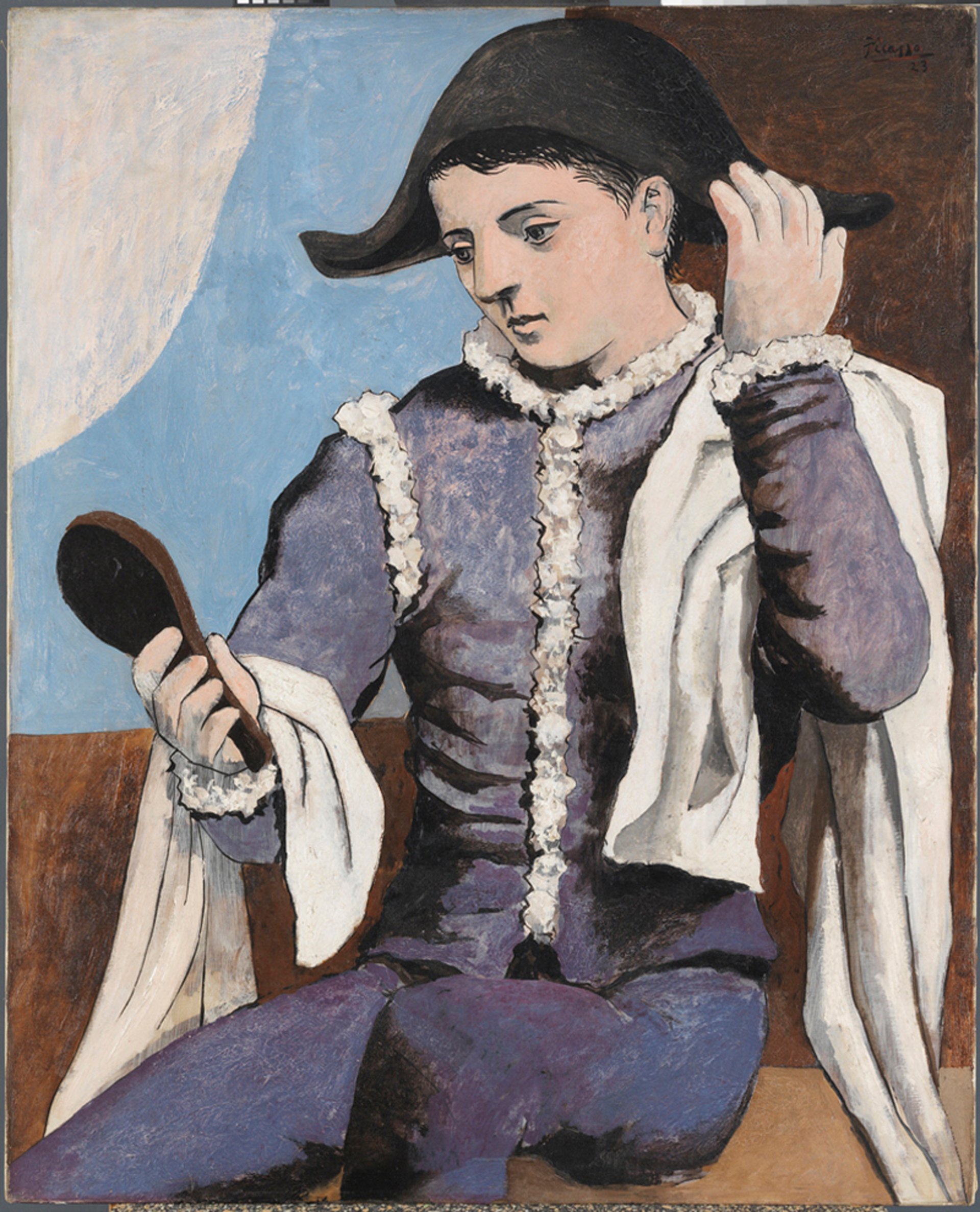 Imagen visible de la obra Arlequín con espejo, de Picasso Imagen visible de la obra Arlequín con espejo, de Picasso