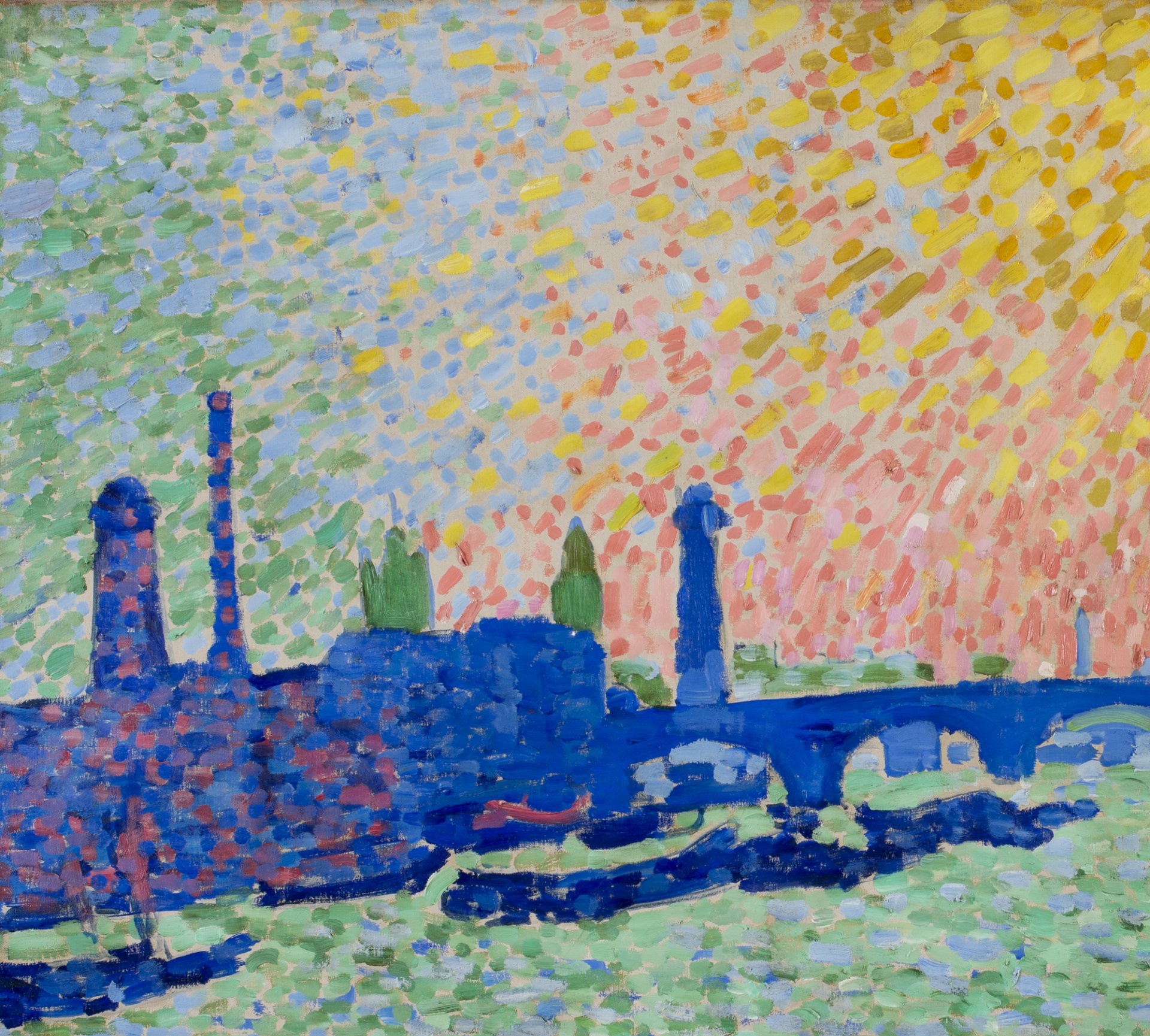 Detail of the painting “Waterloo Bridge” by André Derain, after restoration Detail of the painting “Waterloo Bridge” by André Derain, after restoration