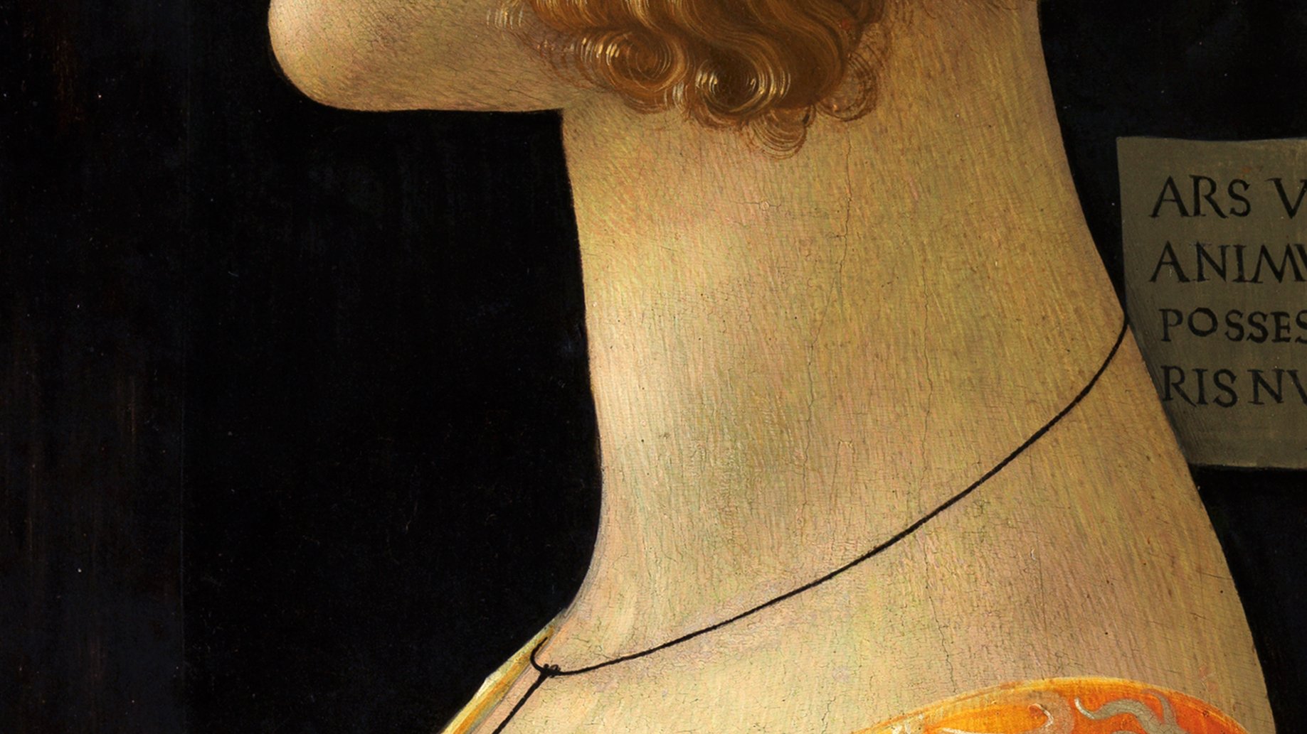 Detail of the painting “Portrait of Giovanna Tornabuoni” by Ghirlandaio