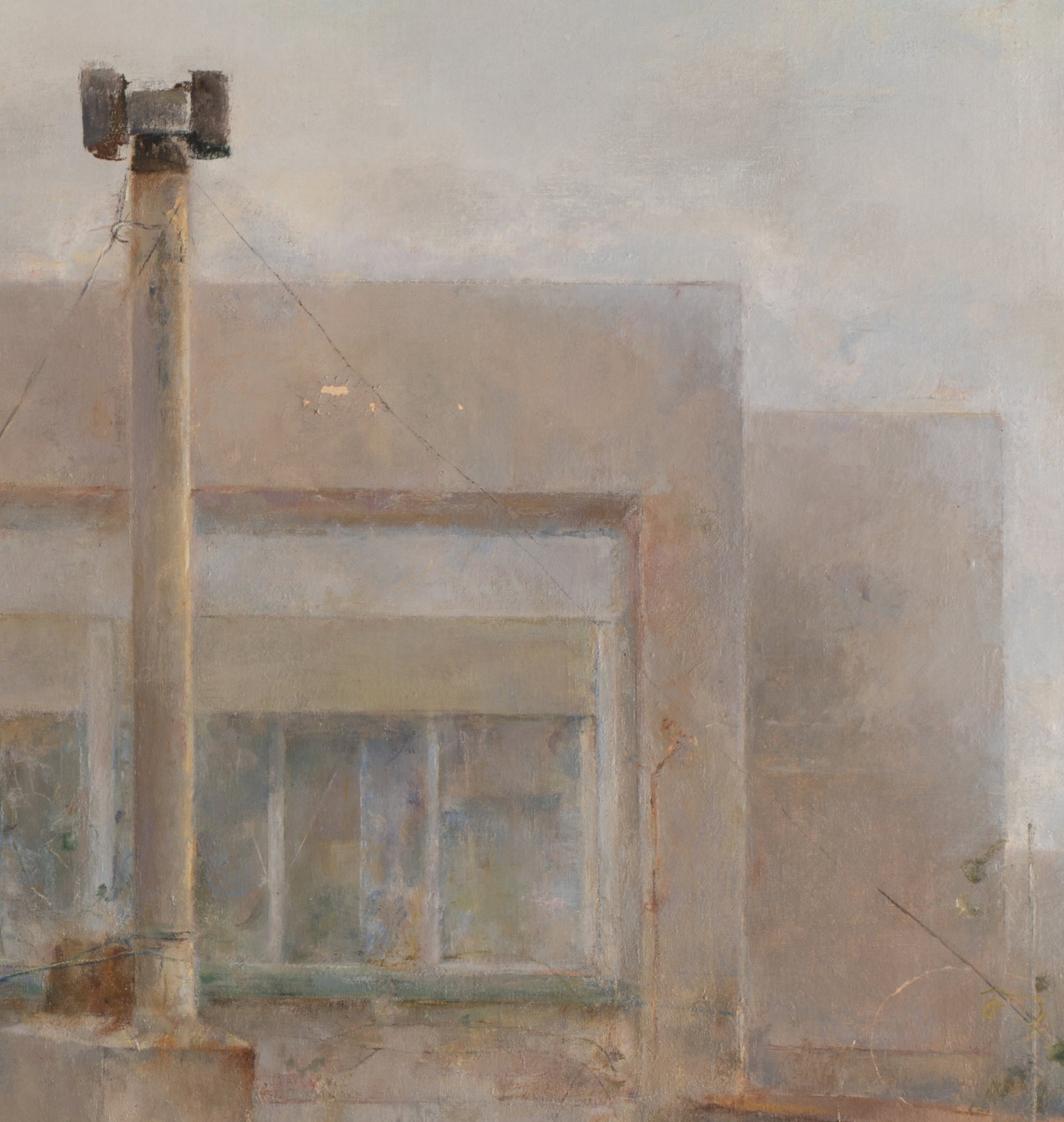 Detalle de la zona con pérdida en la superficie de la obra de Carmen Laffón "La terraza", antes de la restauración