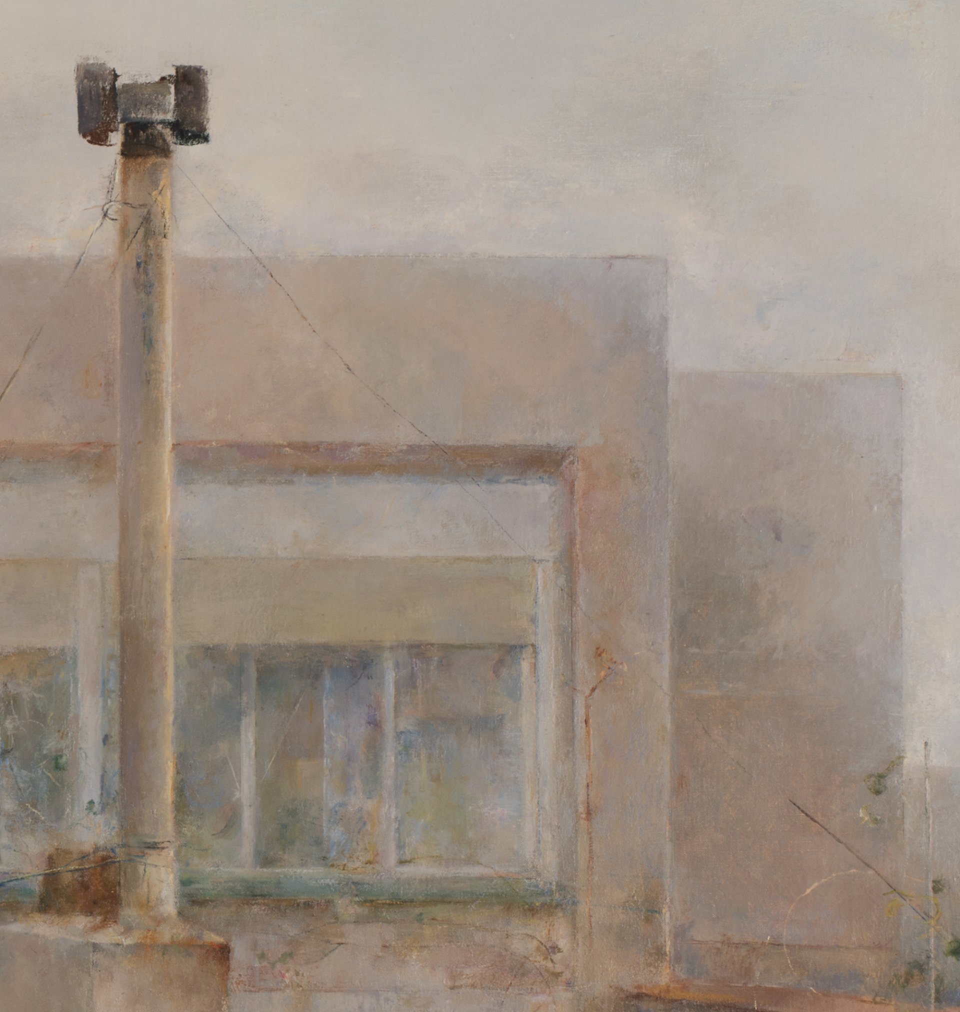Detalle de la zona con pérdida en la superficie de la obra de Carmen Laffón "La terraza", después de la restauración