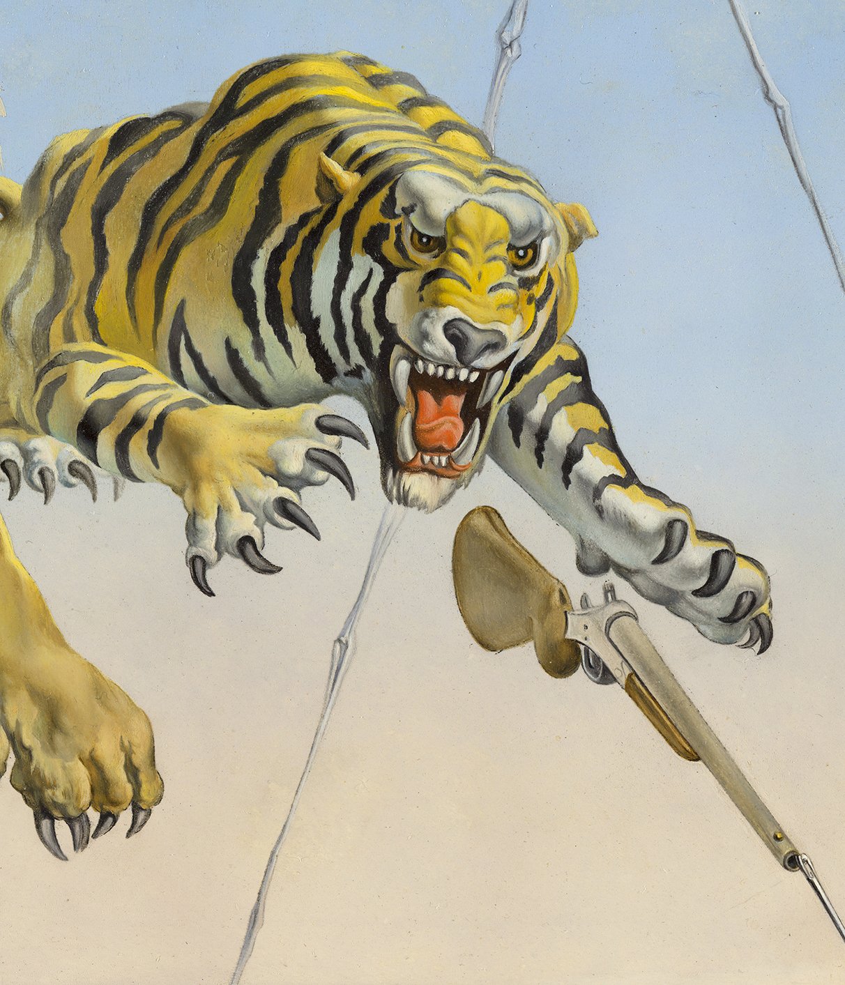 Detalle del tigre de la obra “Un segundo antes del despertar de un sueño provocado por el vuelo de una abeja alrededor de una granada”, 1947