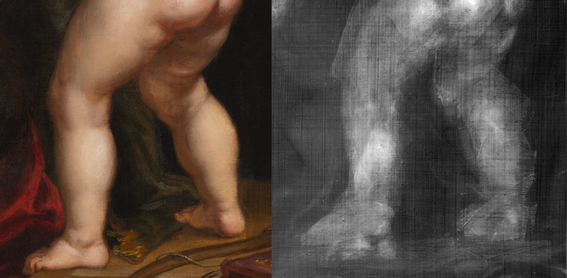 Comparativa entre la imagen visible y la imagen radiográfica de la obra “Venus y Cupido”, de Rubens