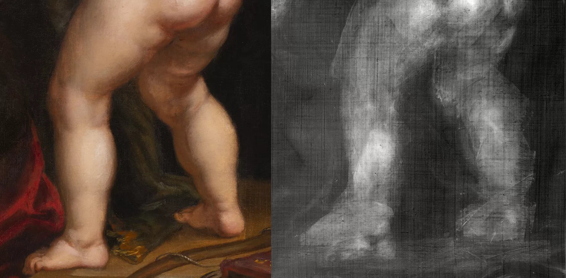 Comparativa entre la imagen visible y la imagen radiográfica de la obra “Venus y Cupido”, de Rubens