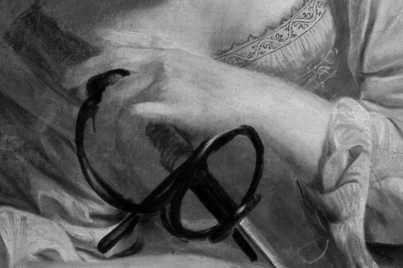 Detail of the infrared image of Caravaggio's painting "St. Catherine of Alexandria"