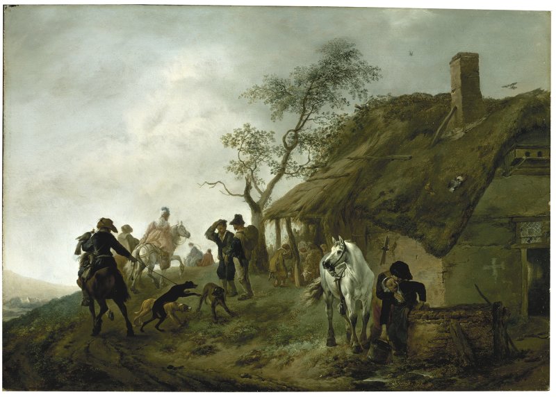 Philips Wouverman, Falconers Passing a Farmhouse