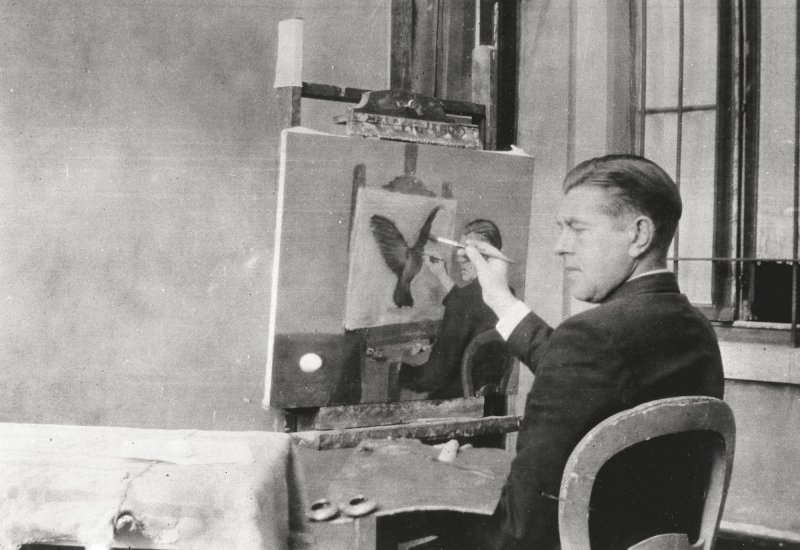 René Magritte painting Clairvoyance, Brussels, 4 October 1936 Charly Herscovici Collection, Brussels