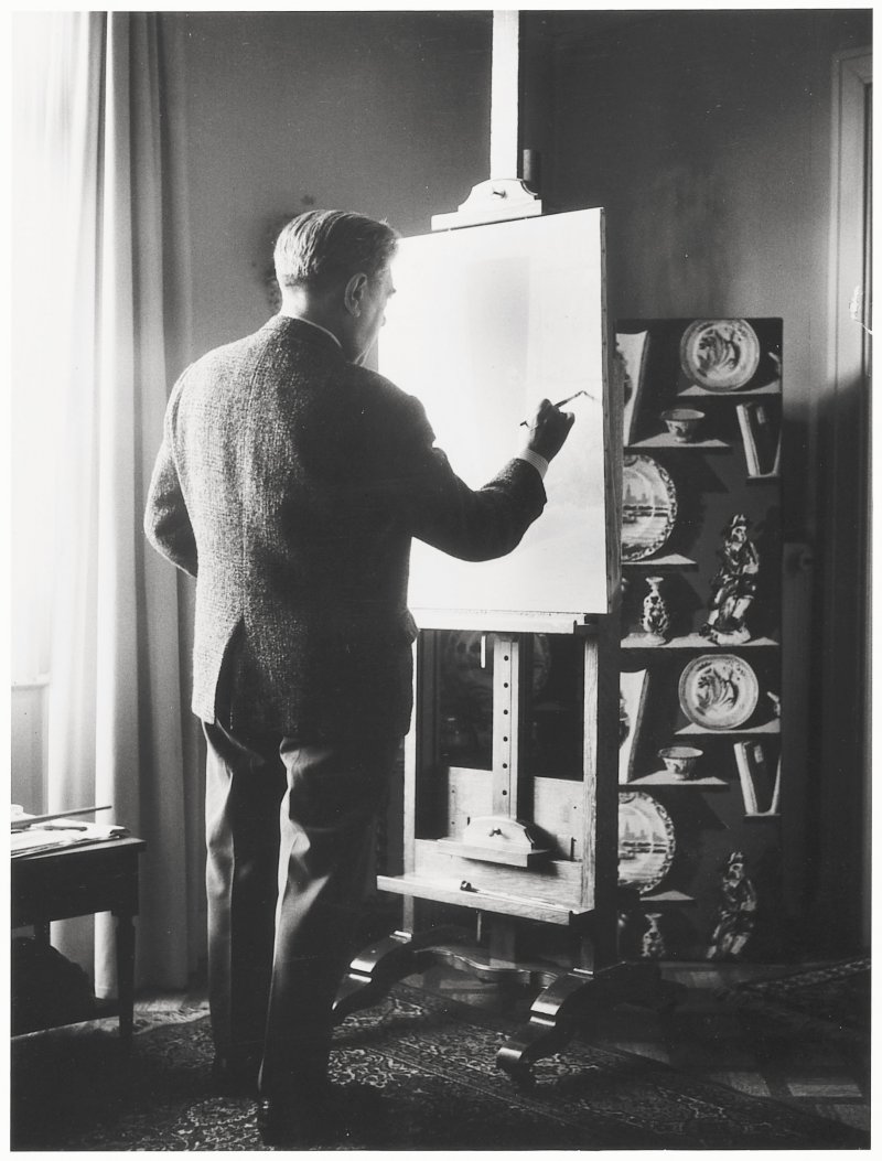 Shunk Kender, René Magritte painting The Well of Truth, Rue des Mimosas, Brussels, 1962 