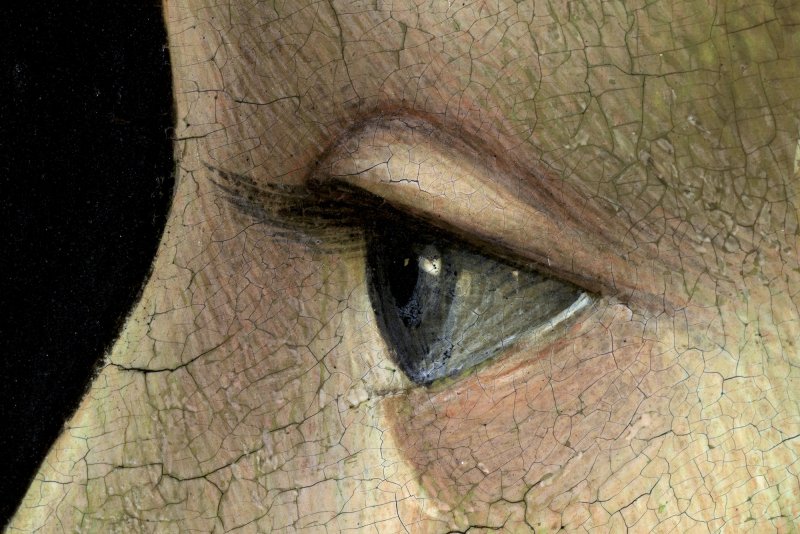 Detail of the pictorial technique of the painting “Portrait of Giovanna Tornabuoni”, by Ghirlandaio