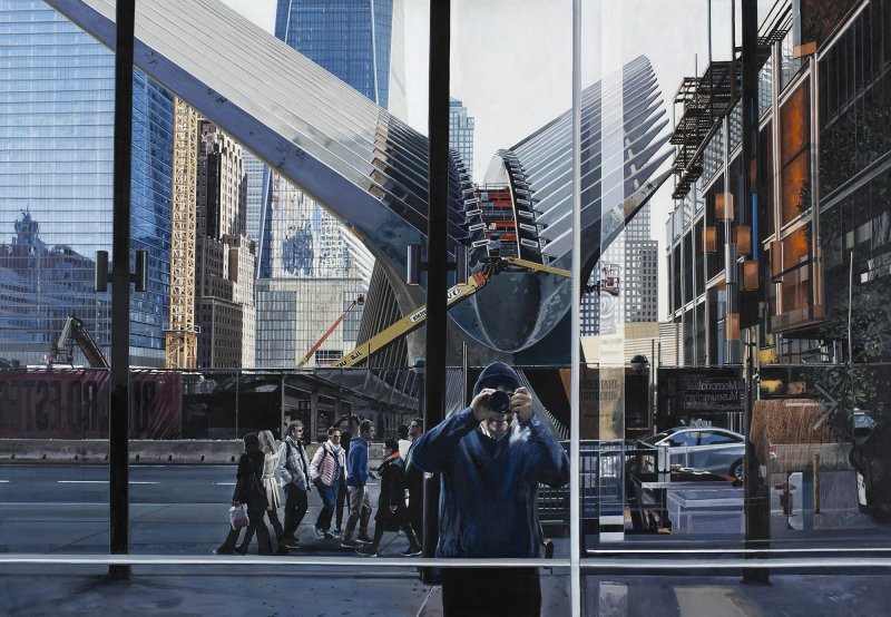 Richard Estes, Autorretrato cerca de Oculus World Trade Center, s.f. 