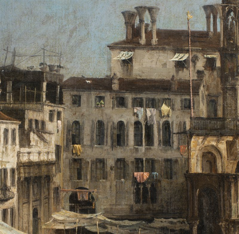 Detalle de la imagen visible de la zona de los edificios de “La plaza de San Marcos en Venecia”, de Canaletto 