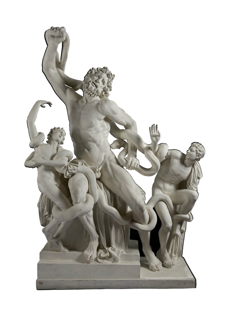 Statue of Troian priest Laocoon and his sons fighting with snakes sent by goddess Athena to favor Achaeans in the Troian War. Vatican Museums, Rome, Italy.