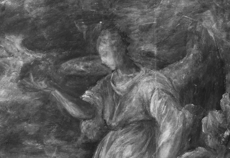 Detalle del Arcángel San Gabriel en la radiografía de la obra “La Anunciación” c.1576, de El Greco